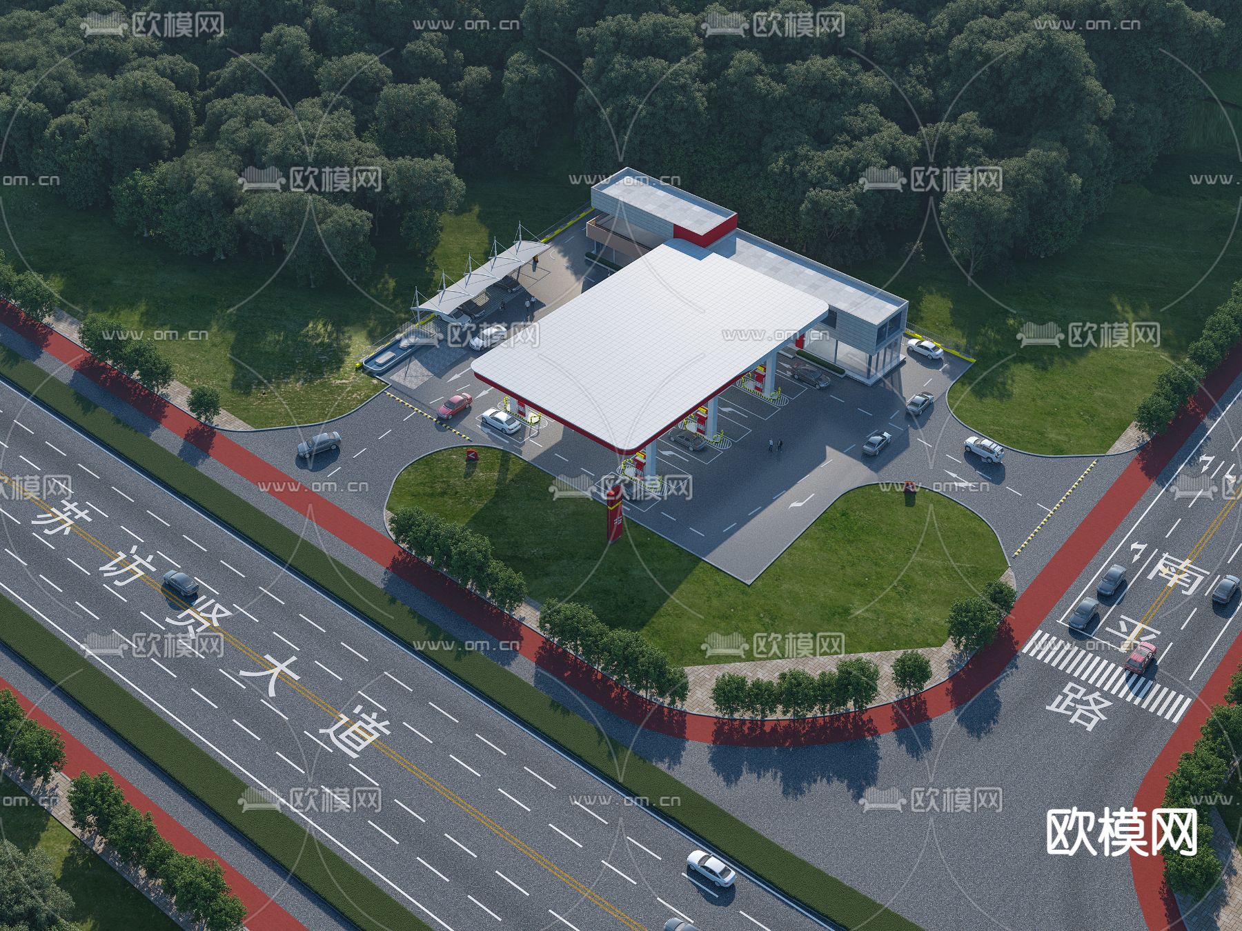 加油站鸟瞰3d模型下载
