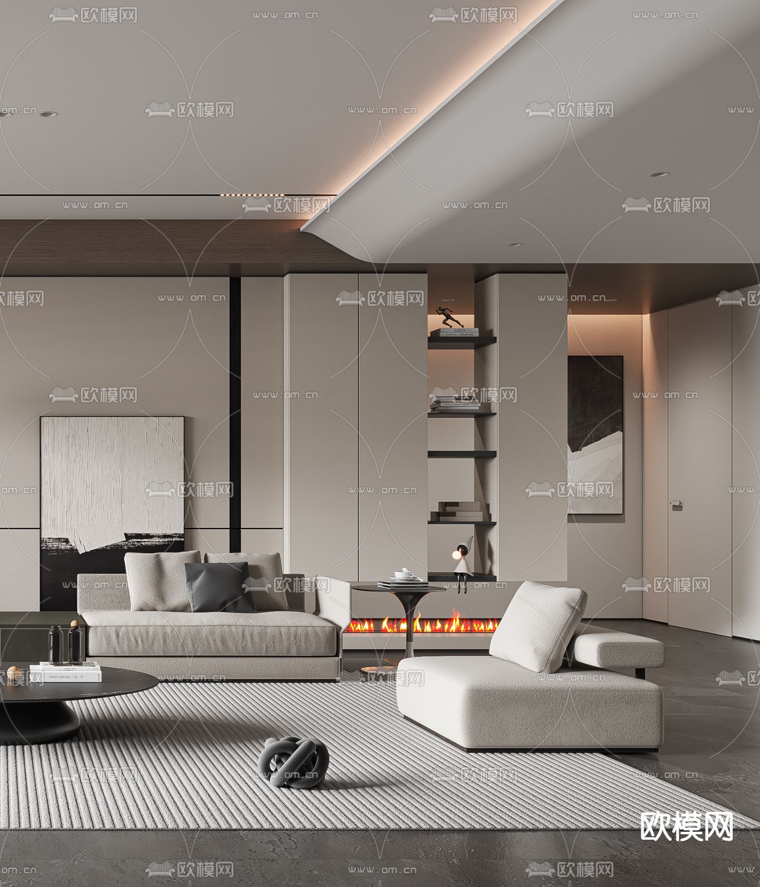 现代客厅3d模型下载（渲染图3）