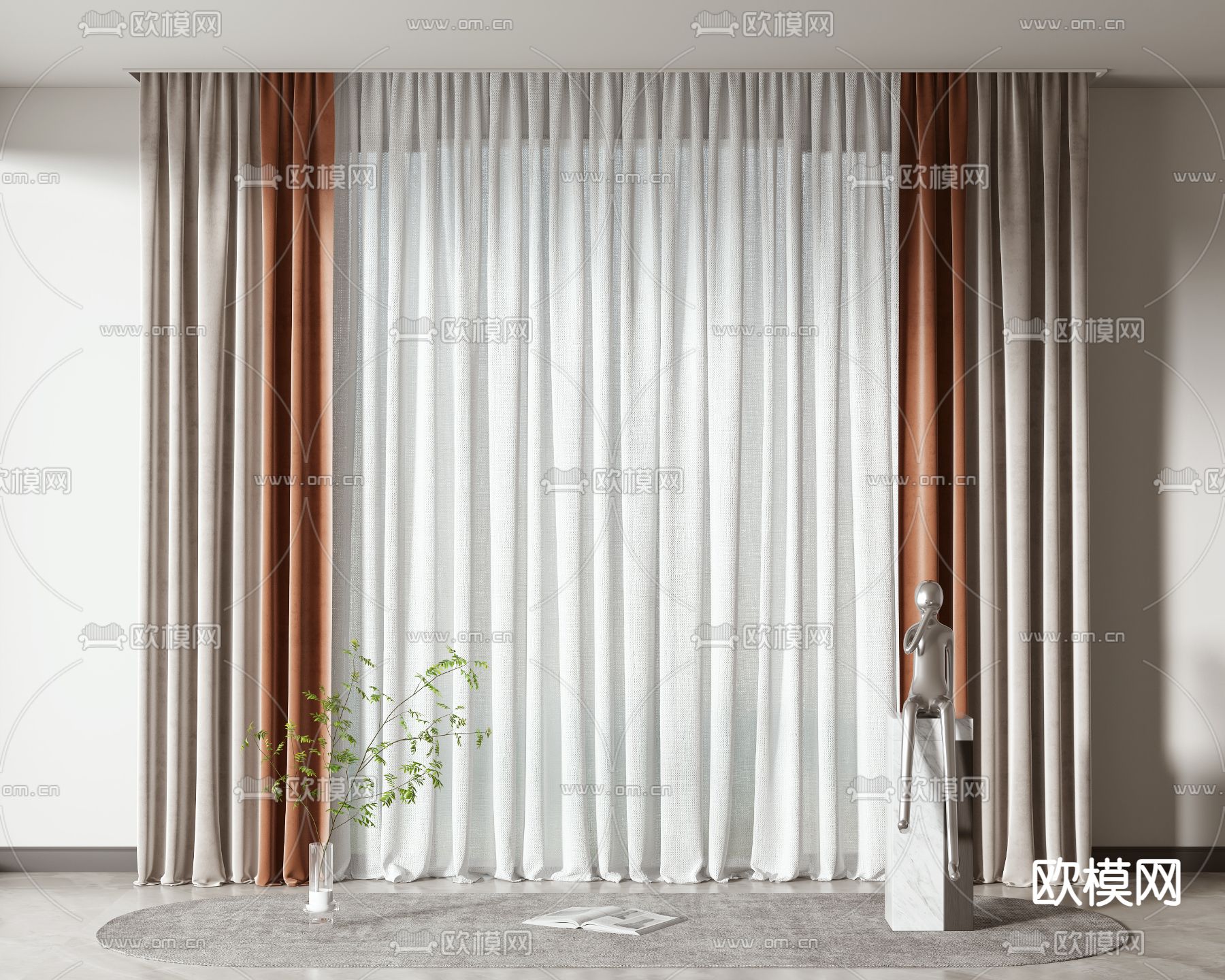 素色窗帘 窗纱3d模型下载
