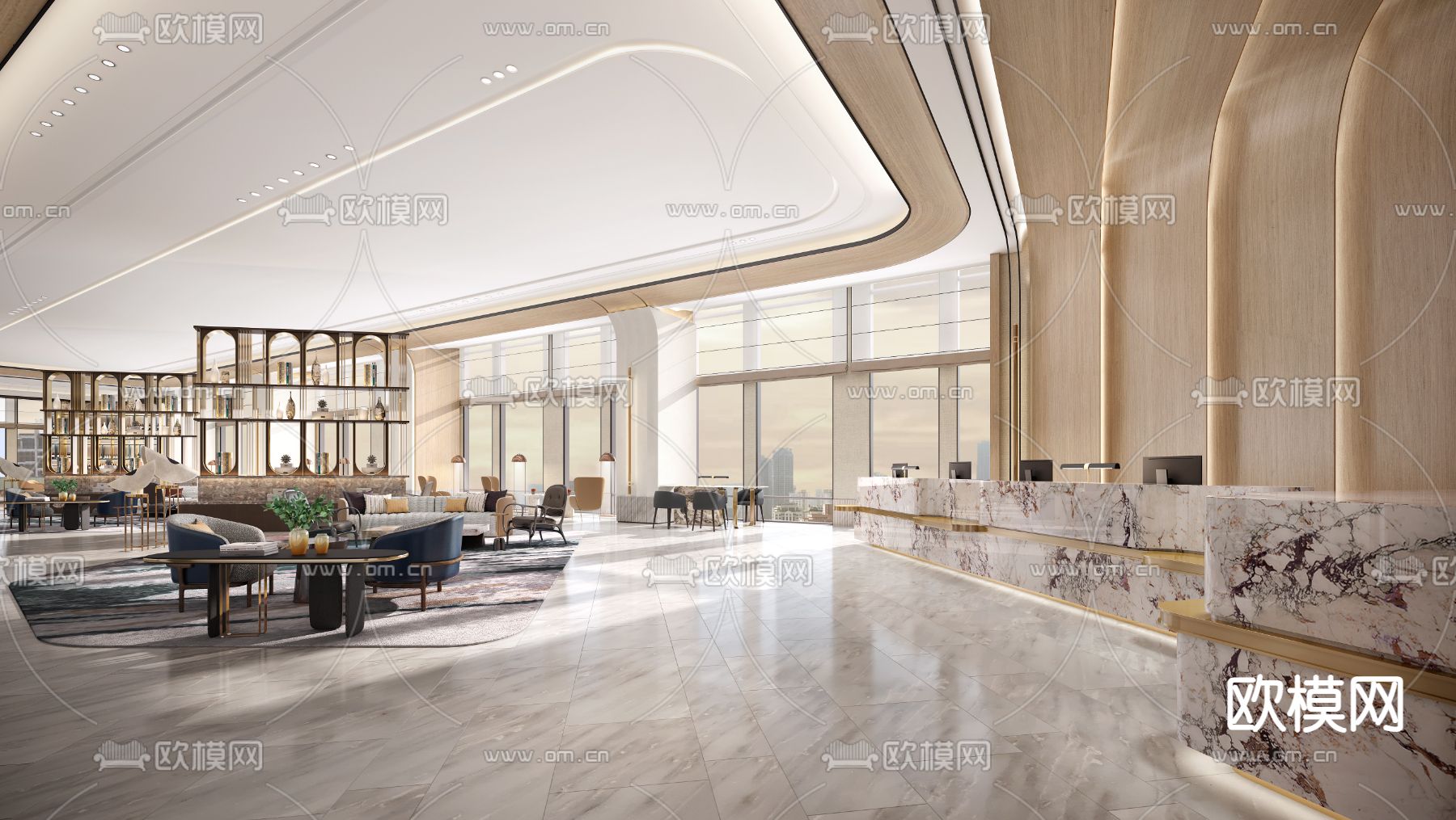 酒店大堂吧3d模型下载（渲染图2）