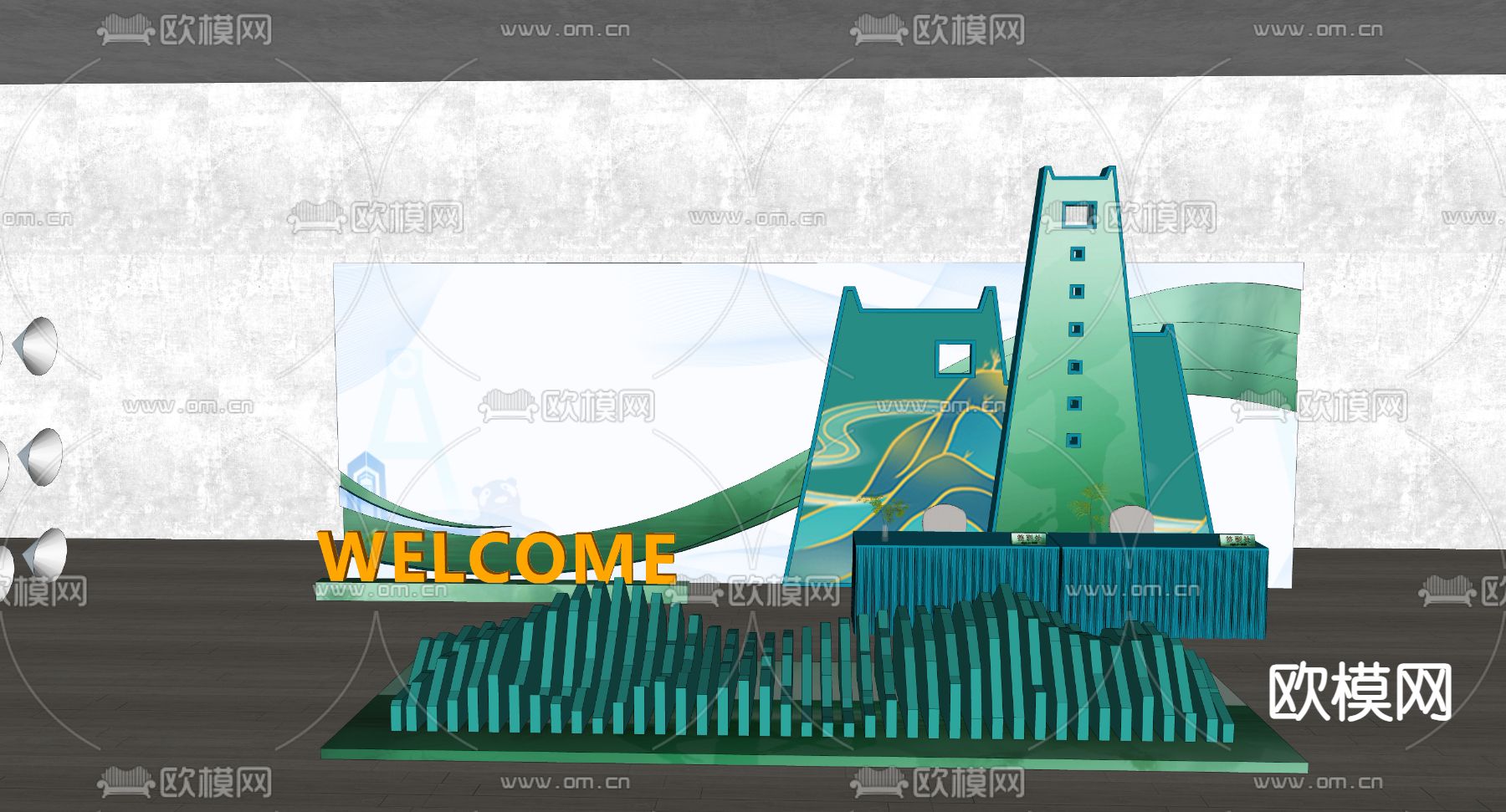 新中式美陈 签到区su模型