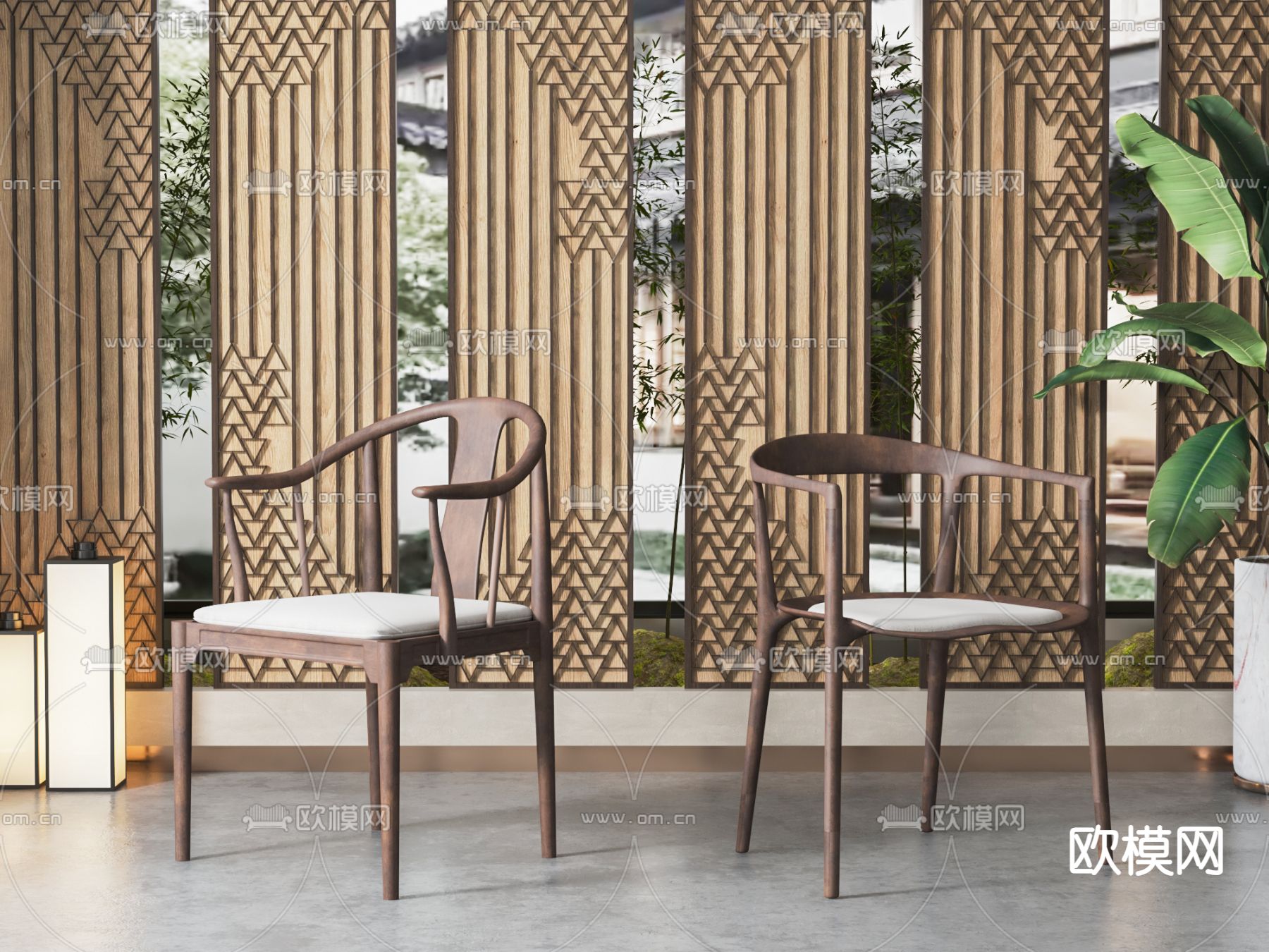 新中式单椅su模型下载（渲染图1）