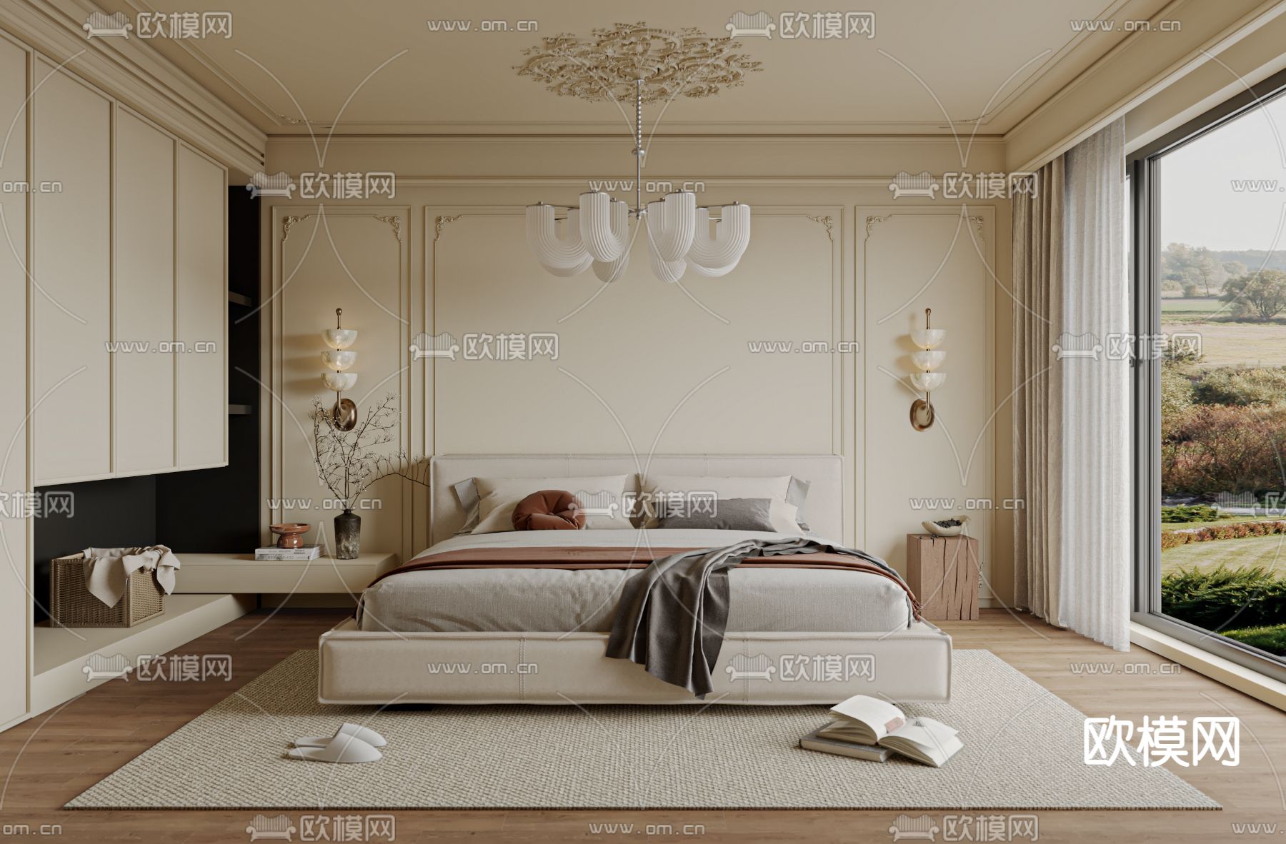 法式卧室su模型下载（渲染图1）