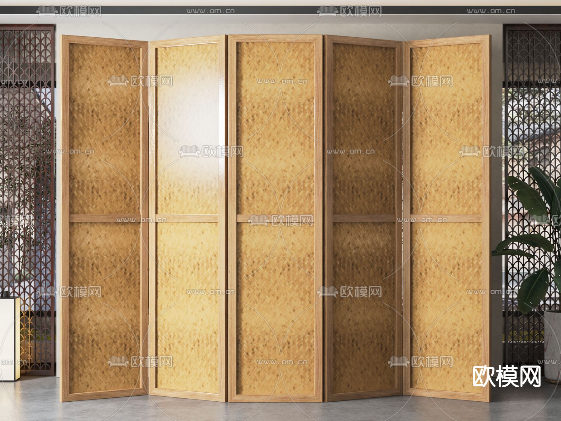 新中式屏风隔断su模型下载（渲染图1）
