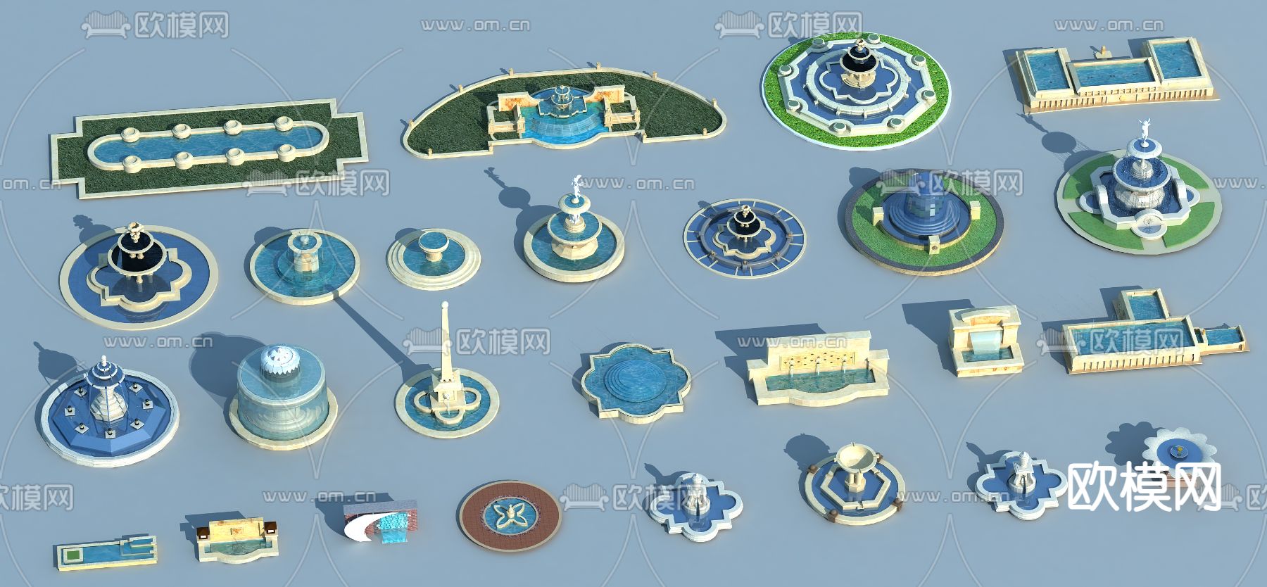 喷泉景观 喷泉水景3d模型下载_ID14248045_3dmax免费模型-欧模网