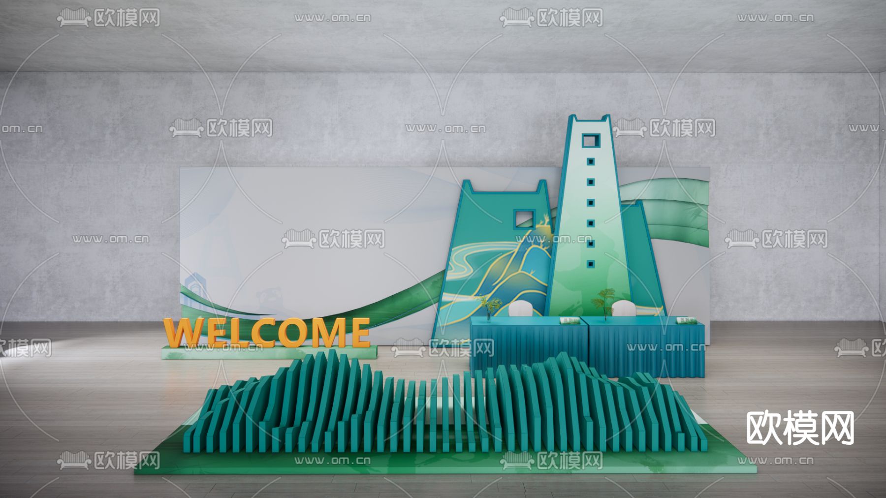 新中式美陈 签到区su模型