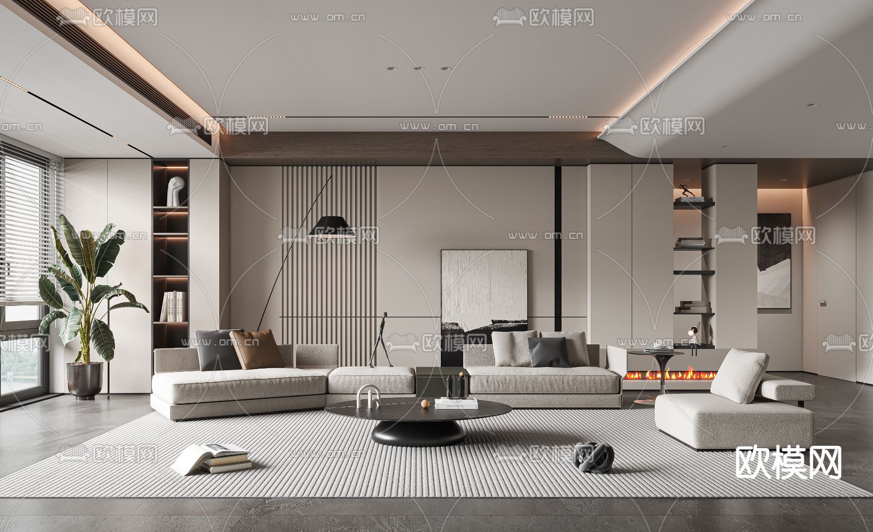 现代客厅3d模型下载（渲染图1）