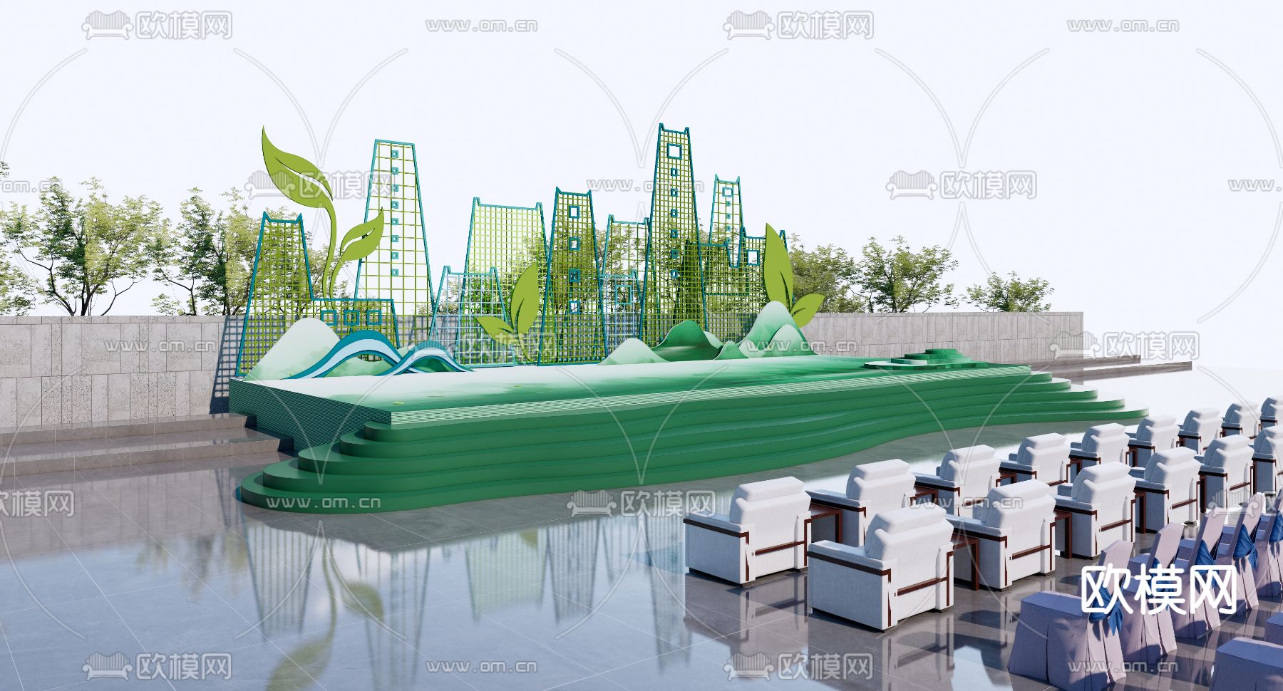 现代户外舞台su模型
