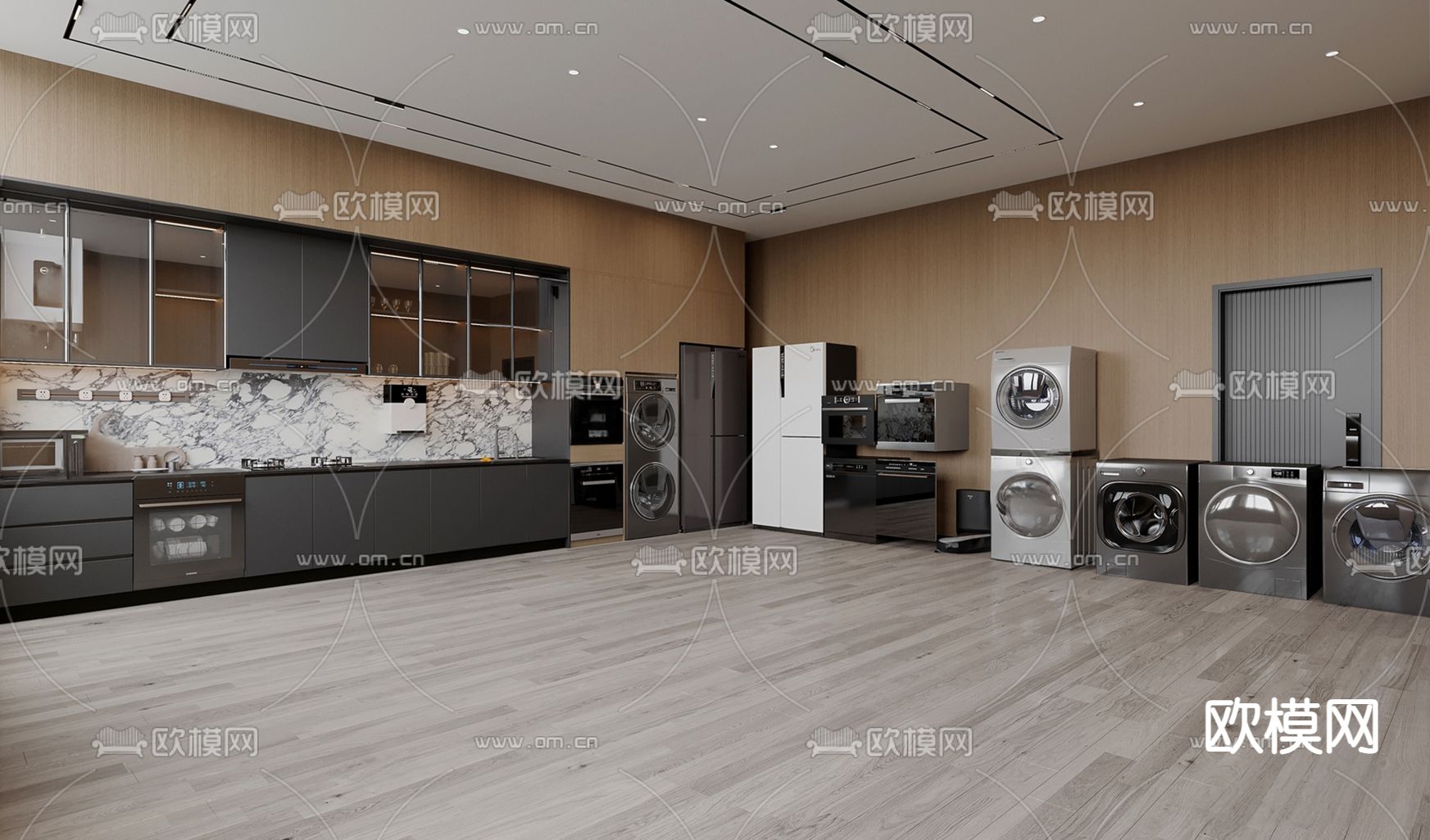 洗衣机 烘干机 冰箱su模型下载（渲染图1）