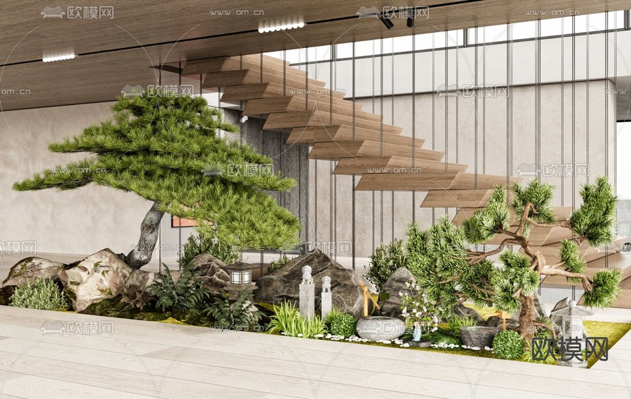 悬空楼梯 楼梯间造景 植物堆3d模型下载