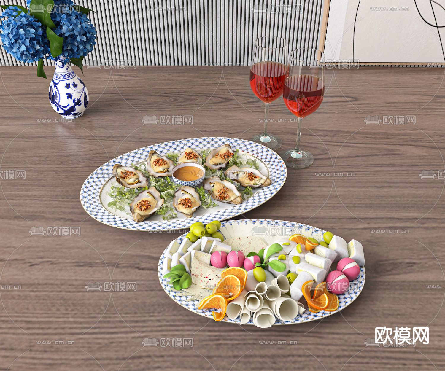 美食 蔬菜沙拉 红酒3d模型下载