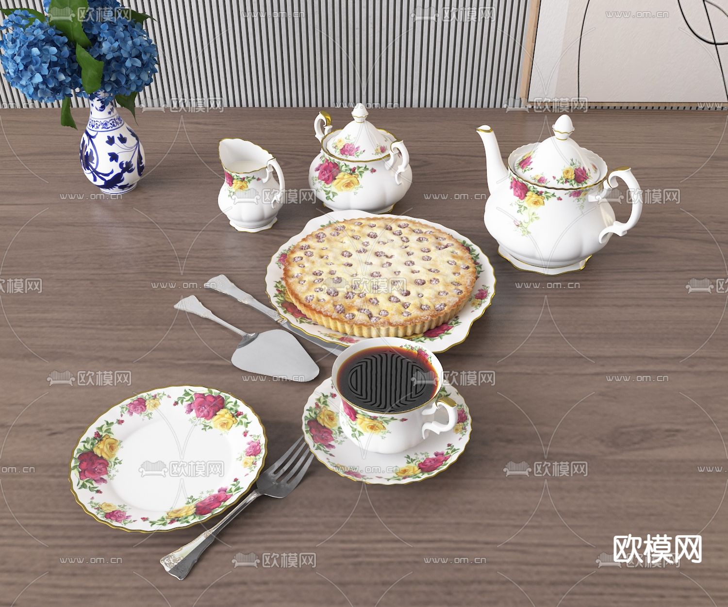 美食 下午茶 果酱披萨 咖啡3d模型下载