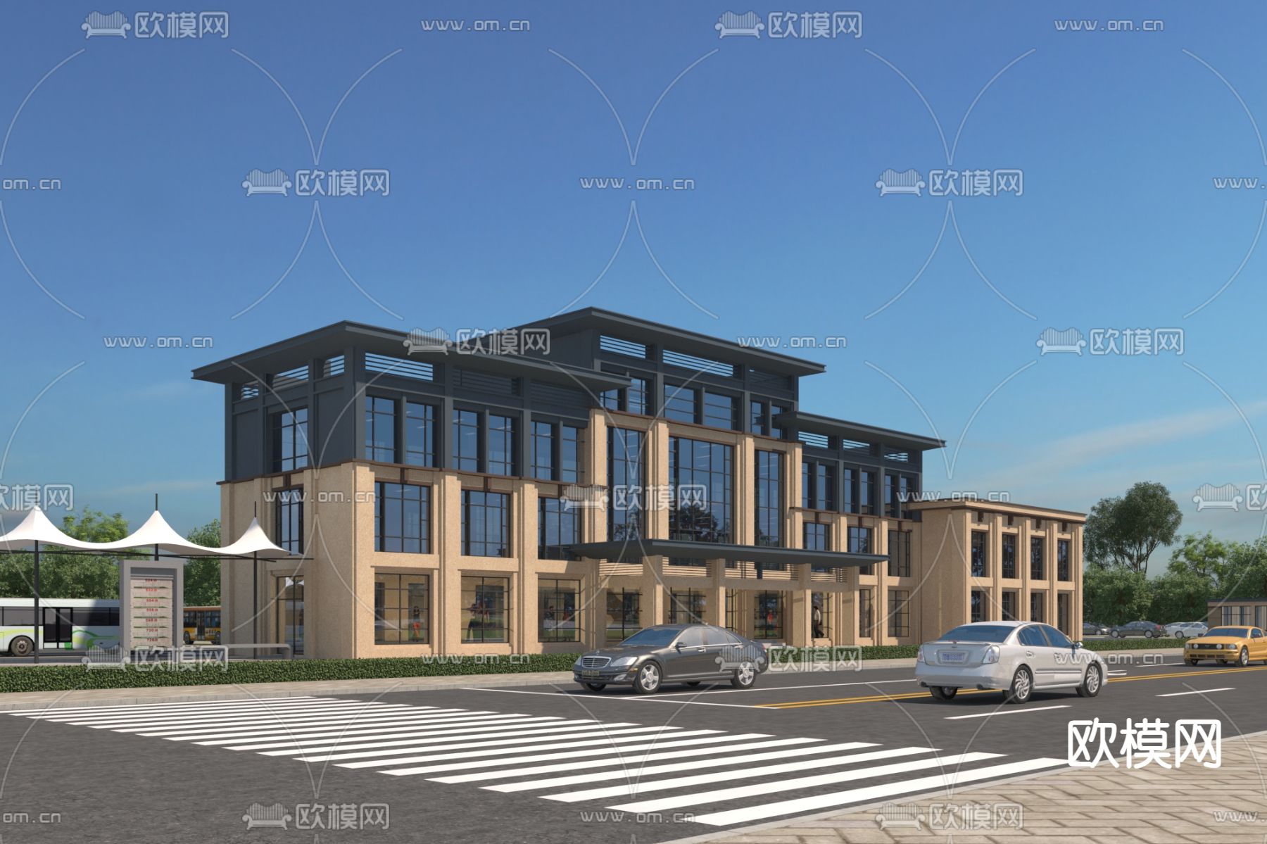 地中海办公楼外观3d模型下载