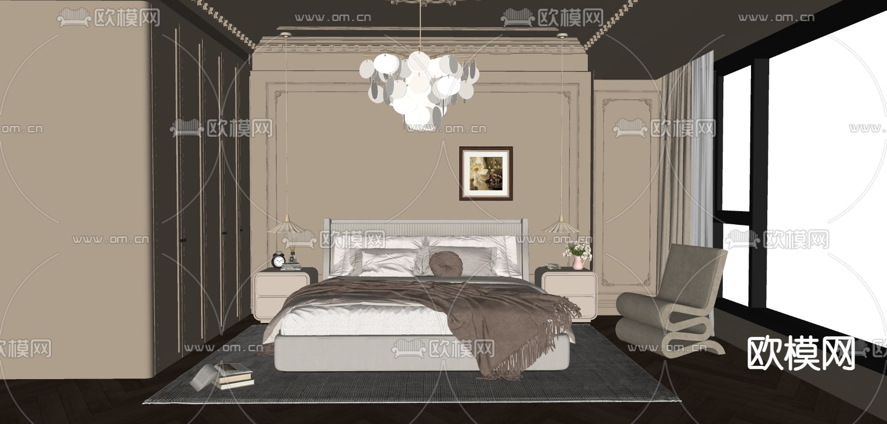 法式卧室 主卧su模型下载（渲染图2）