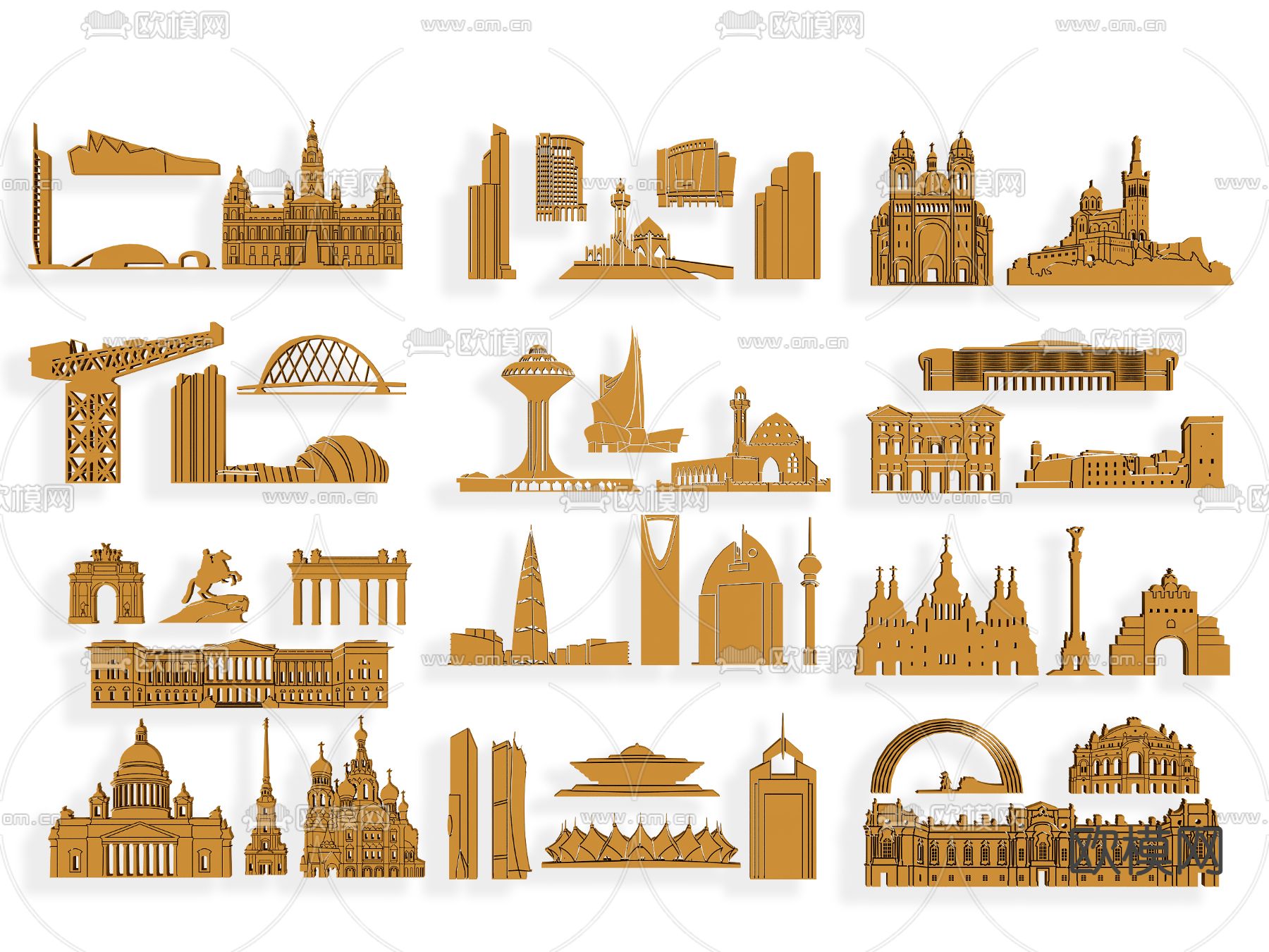 欧式城市剪影 墙饰图标su模型下载（渲染图1）