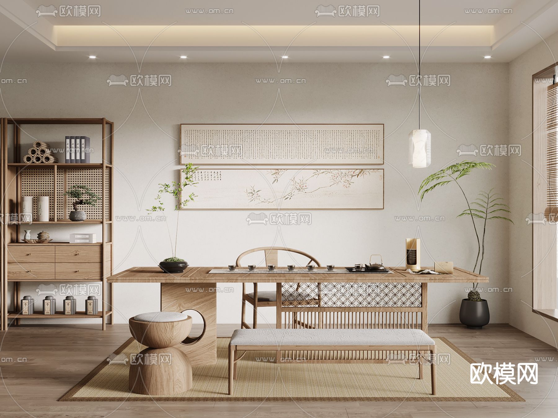 新中式茶室su模型下载_ID14249775_sketchup模型下载-欧模网