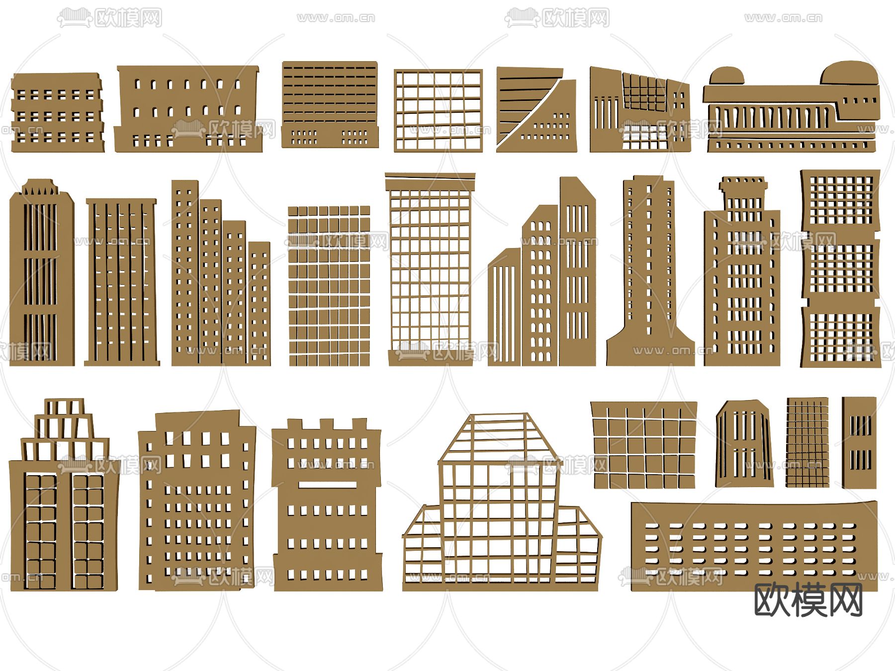 欧式城市剪影 墙饰图标su模型影su模型下载（渲染图1）