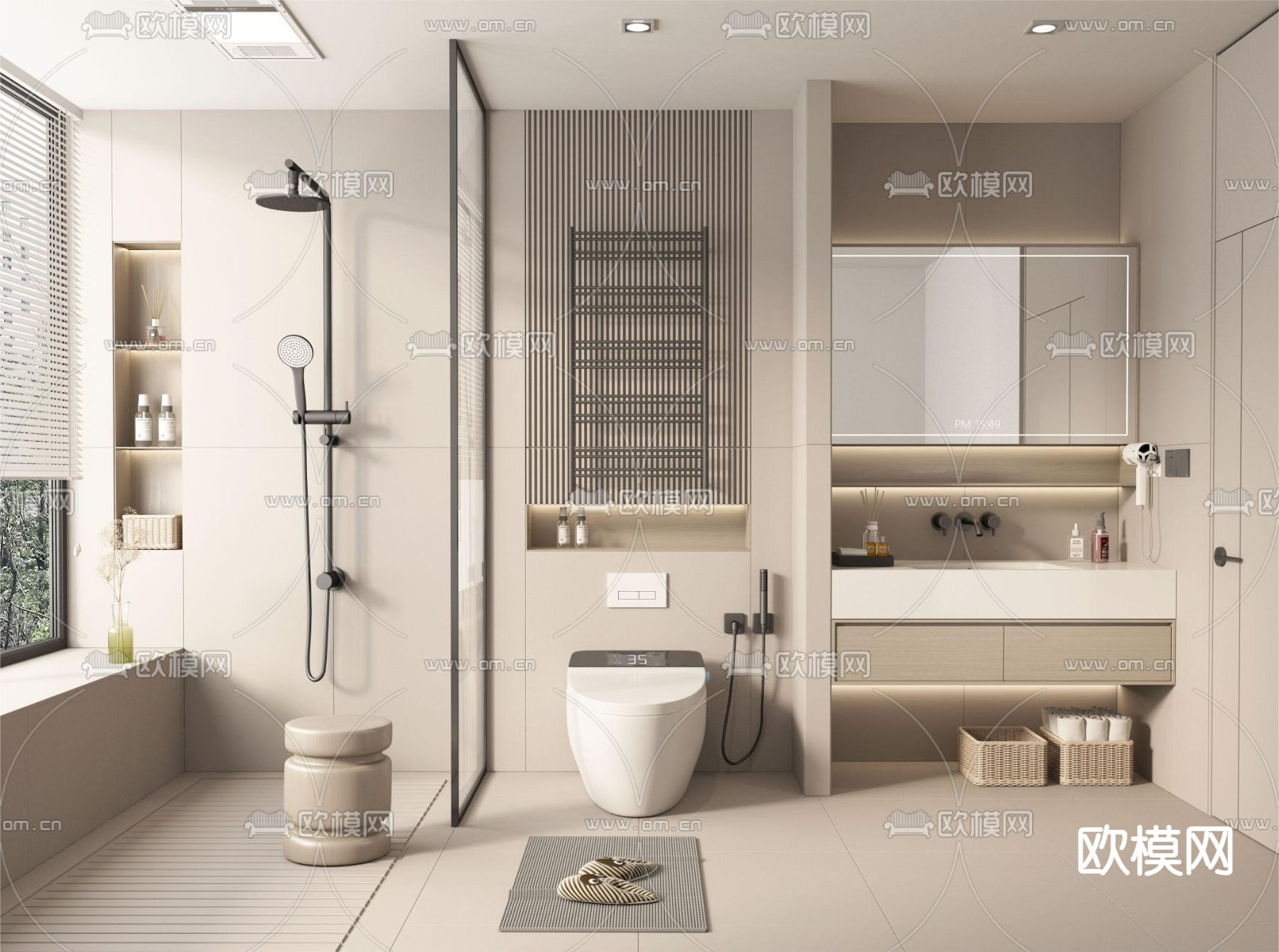 奶油风卫生间 浴室 洗手间3d模型下载