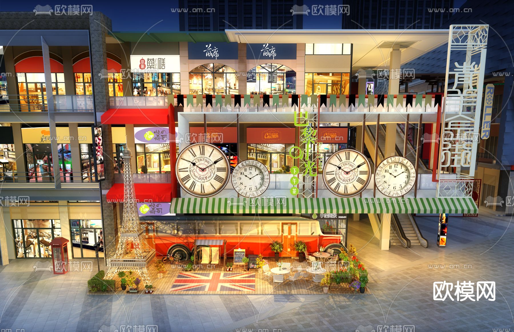 商业街夜景3d模型下载