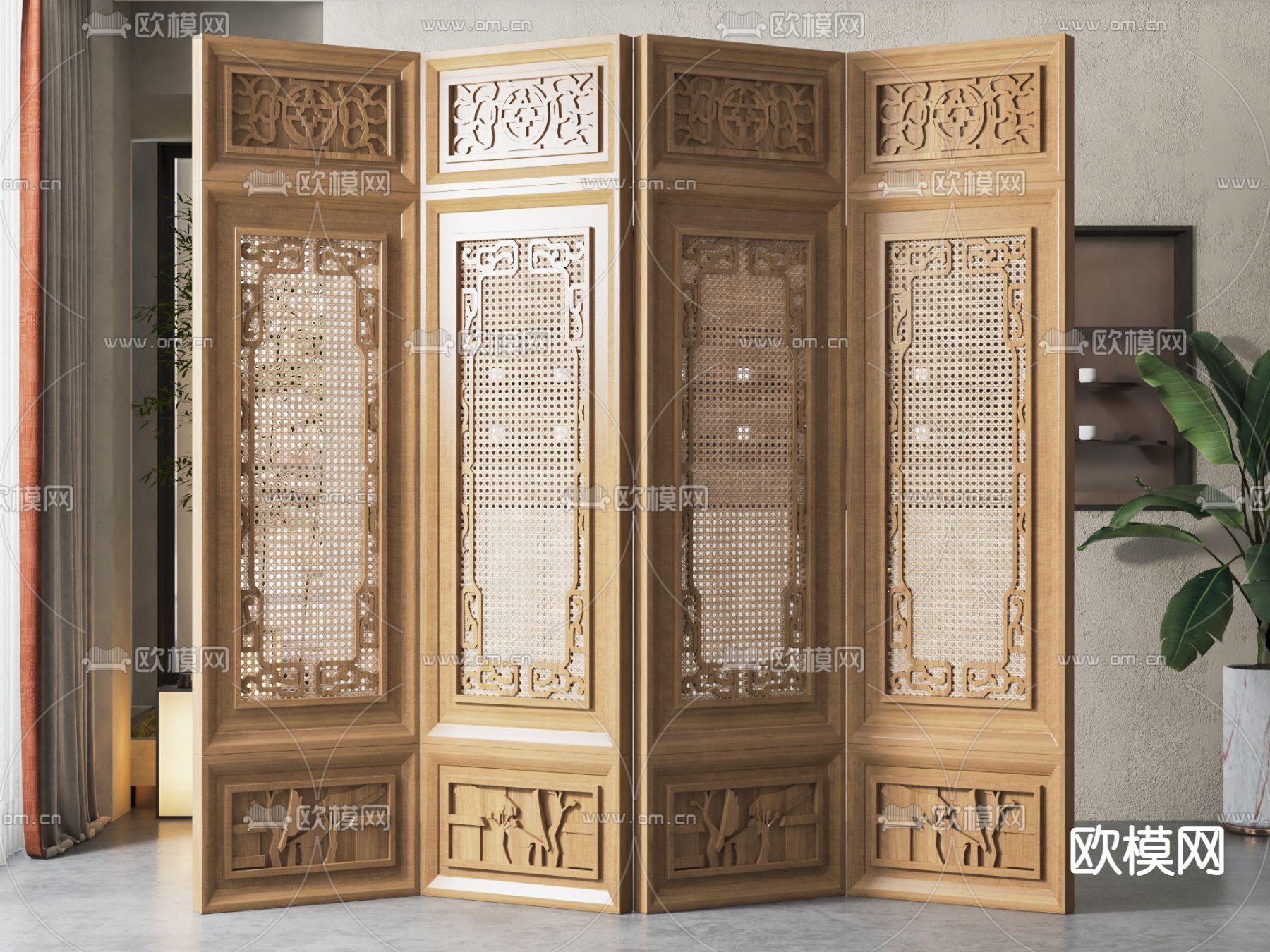 中式屏风隔断su模型下载（渲染图1）