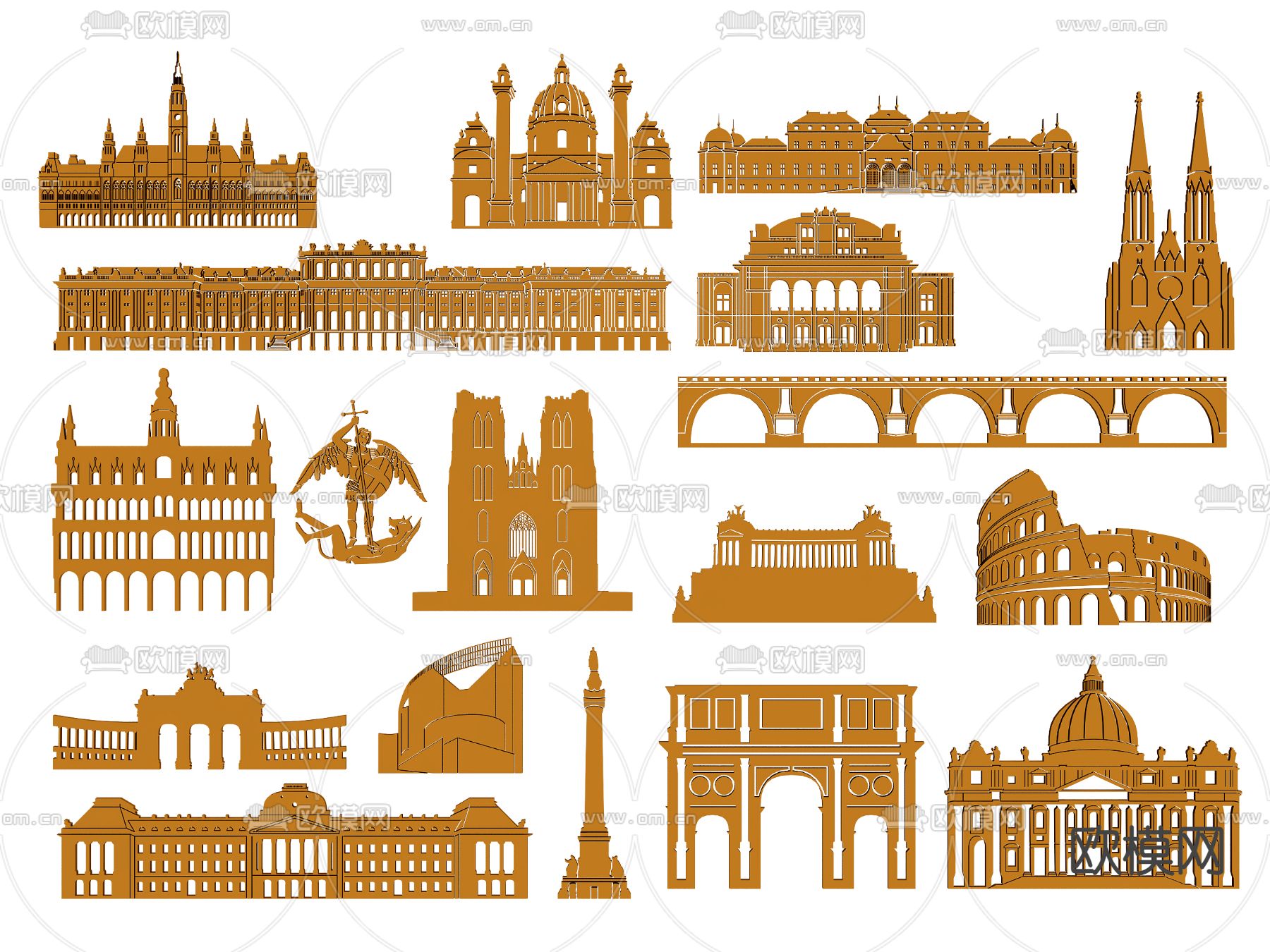 欧式城市剪影 墙饰图标su模型下载（渲染图2）