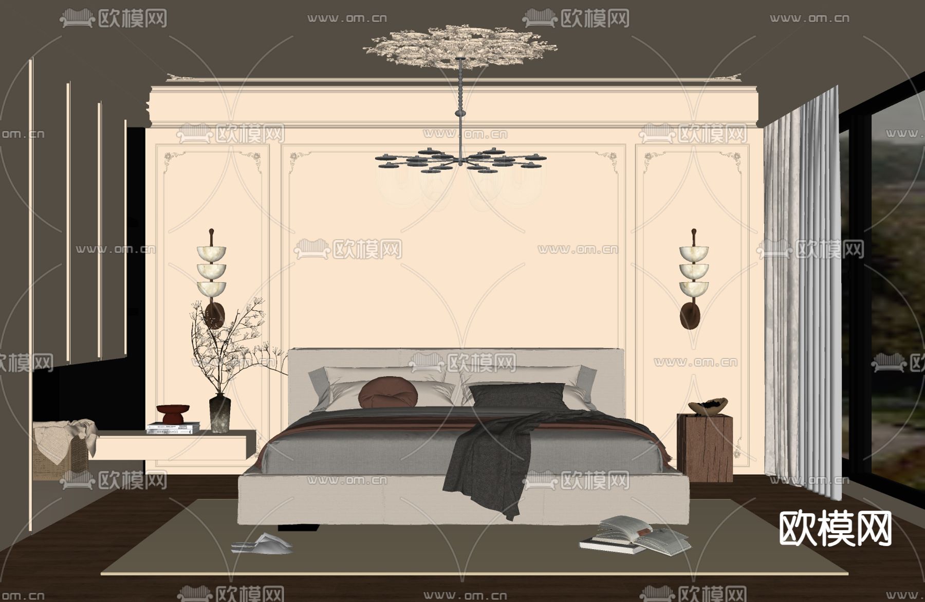 法式卧室su模型下载（渲染图2）