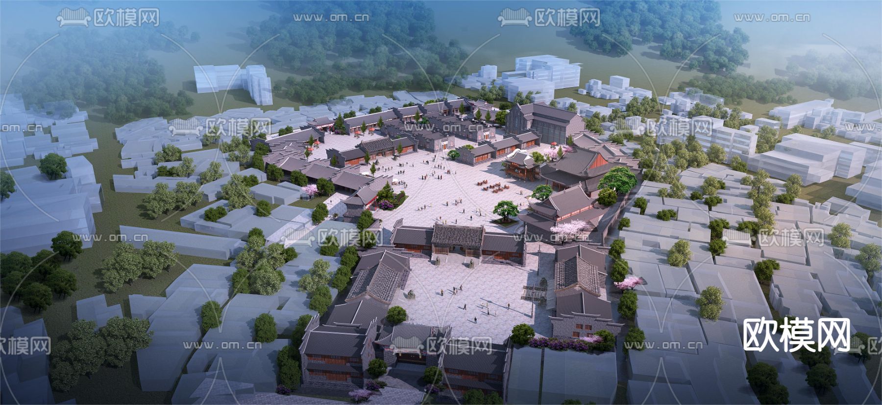 古建寺庙鸟瞰3d模型下载（渲染图2）