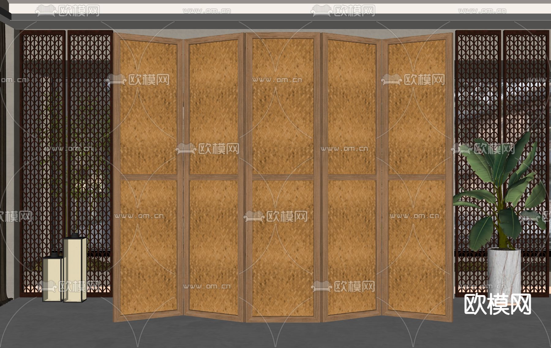 新中式屏风隔断su模型下载（渲染图2）