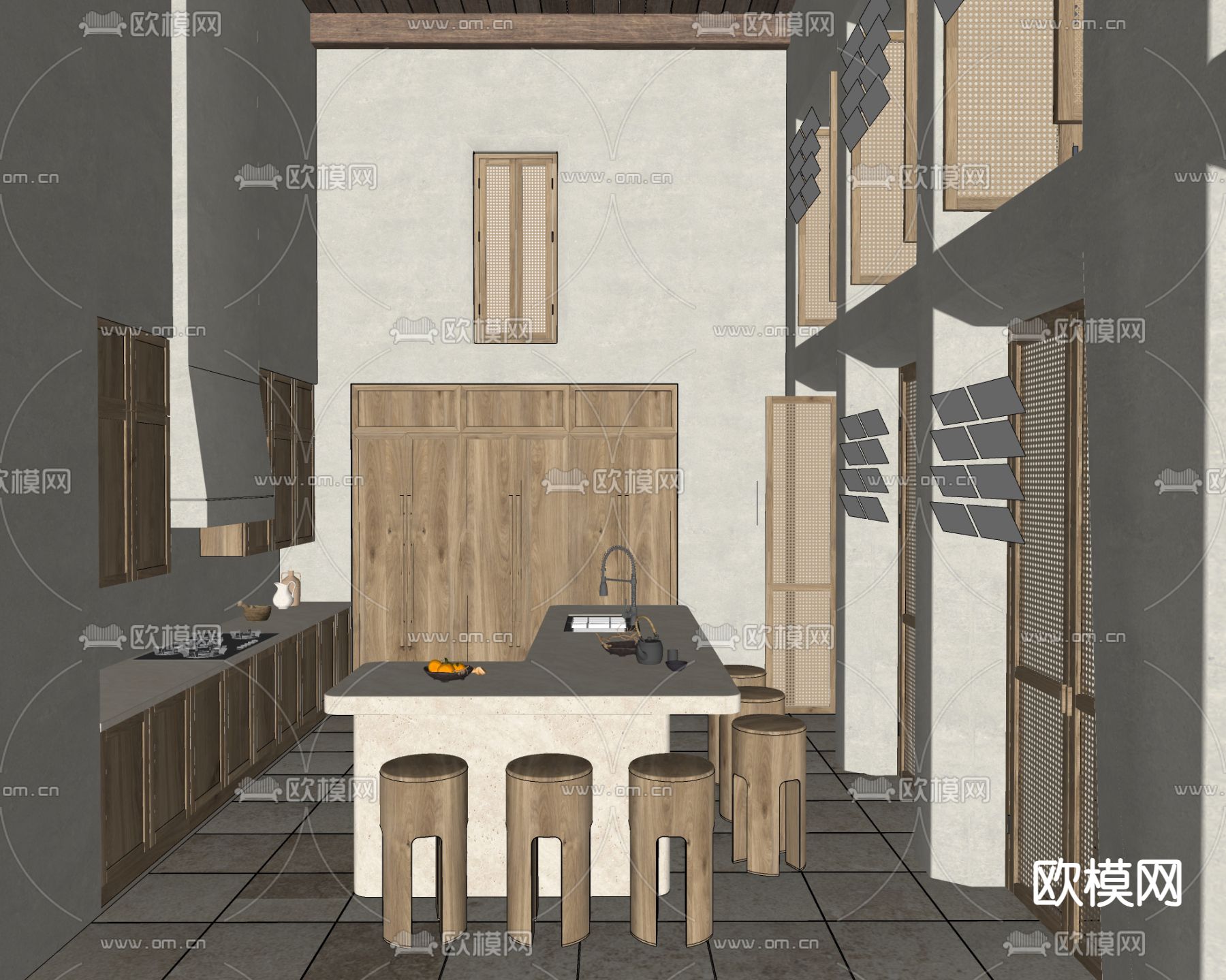 侘寂风民宿 厨房su模型下载（渲染图2）