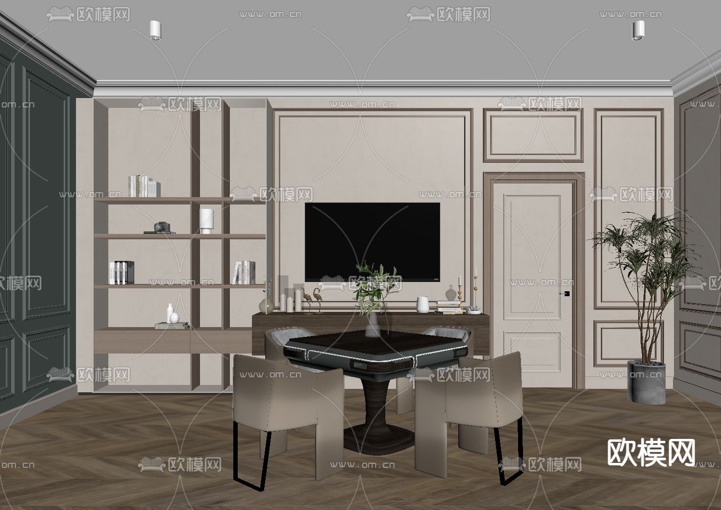简欧棋牌室 麻将室su模型下载（渲染图2）