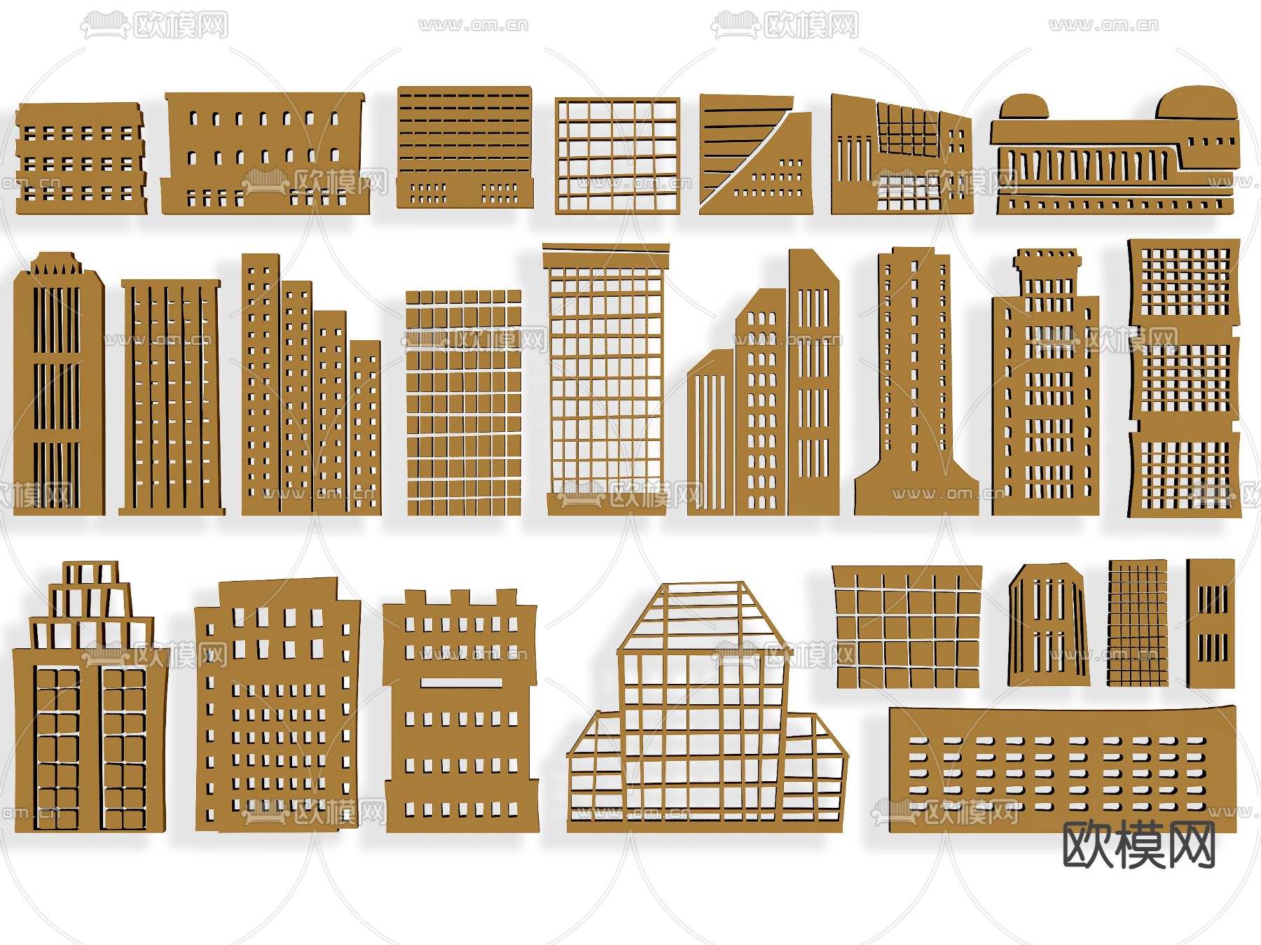 城市建筑剪影 墙饰 图标3d模型下载