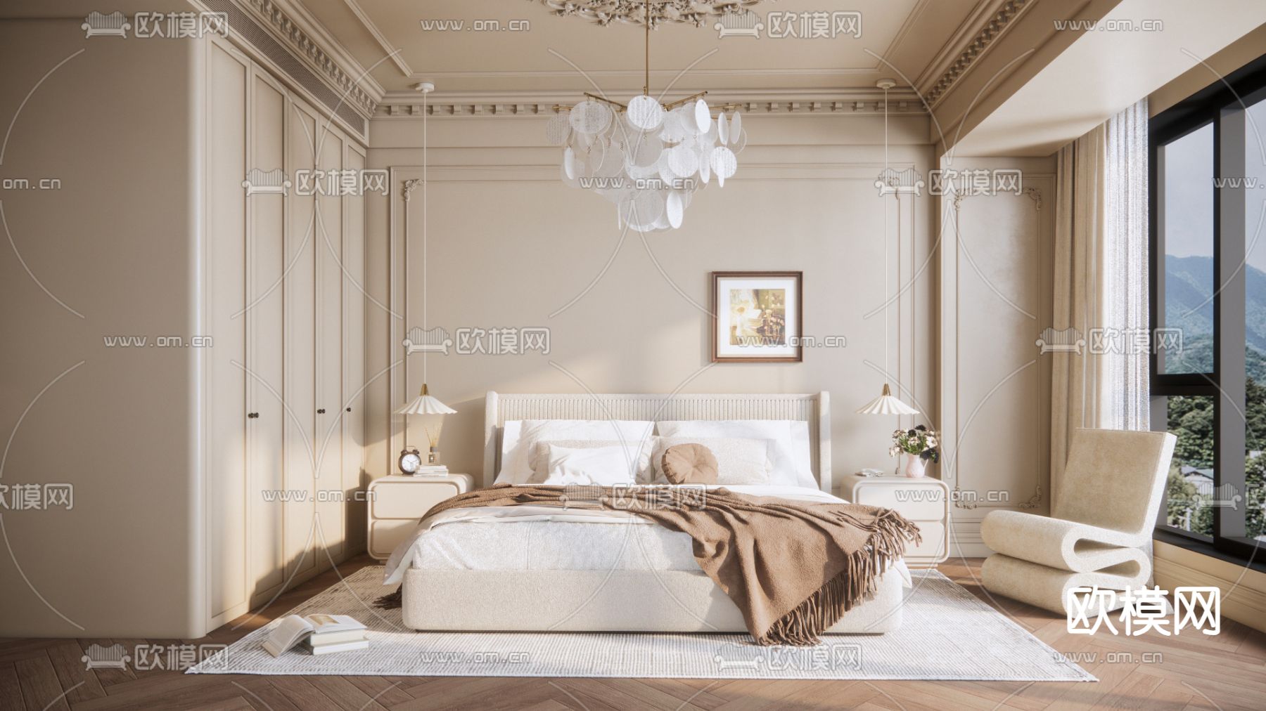 法式卧室 主卧su模型下载（渲染图1）