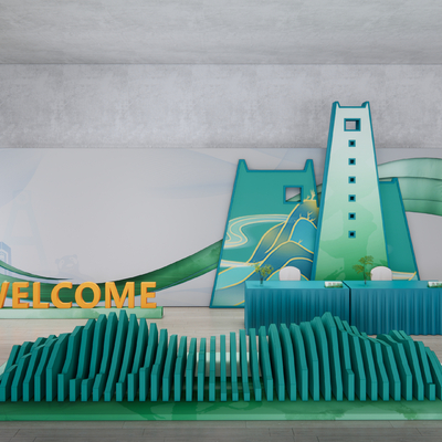 新中式美陈 签到区su模型