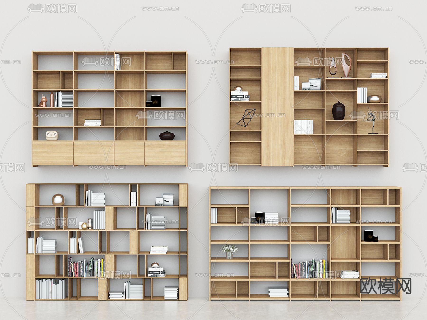 现代书柜 书架 置物架3d模型下载