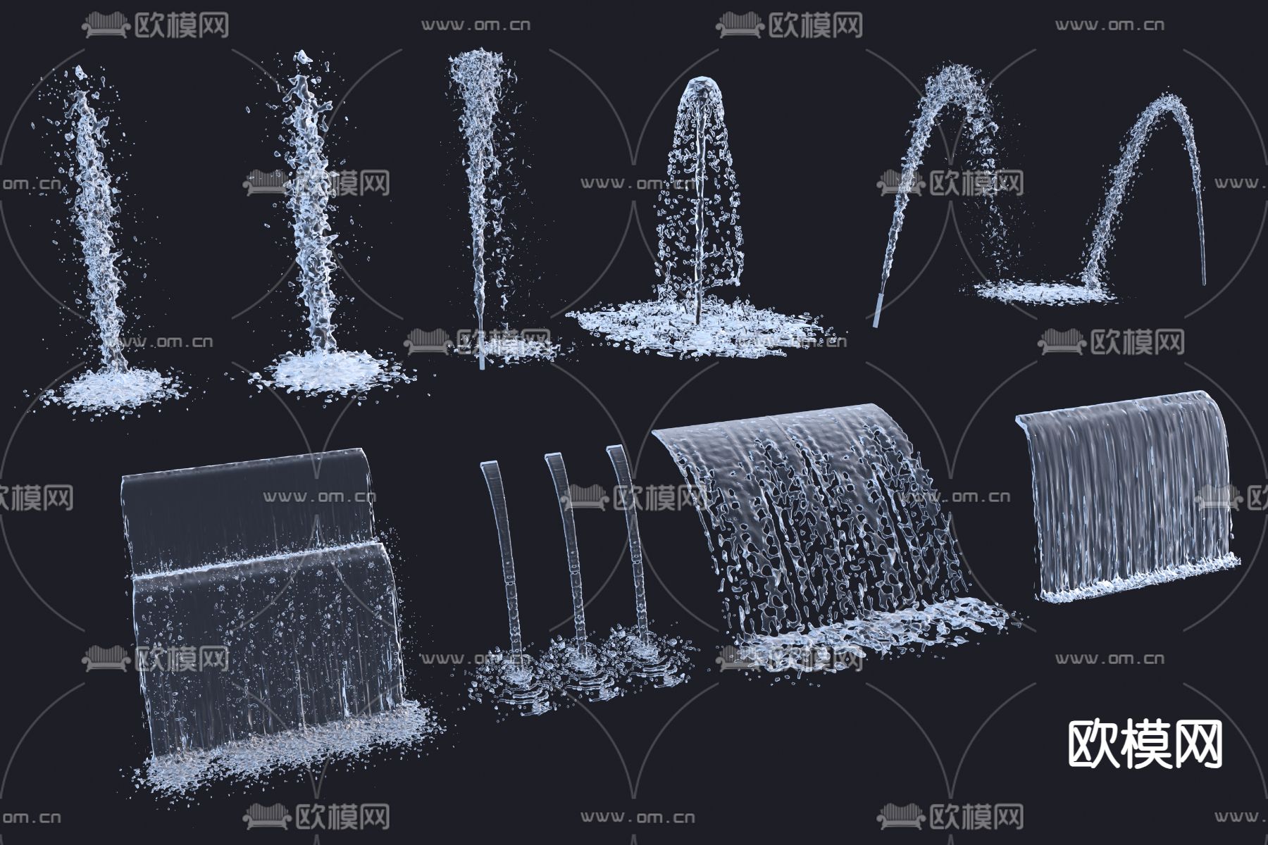 跌水 瀑布 喷泉3d模型下载
