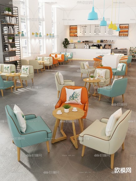 北欧奶茶店 甜品店3d模型下载(渲染图1)