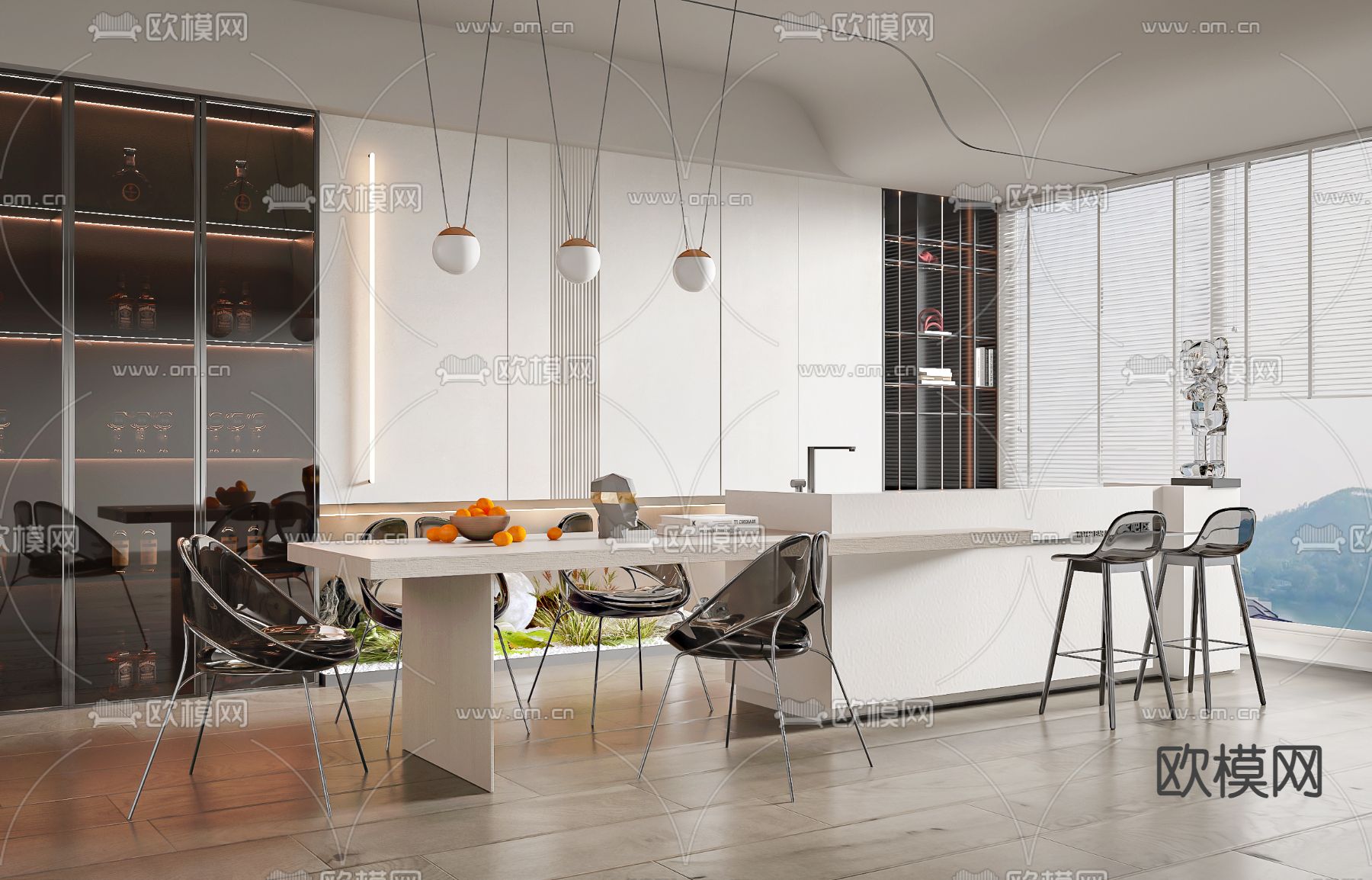 现代中岛餐厅3d模型下载