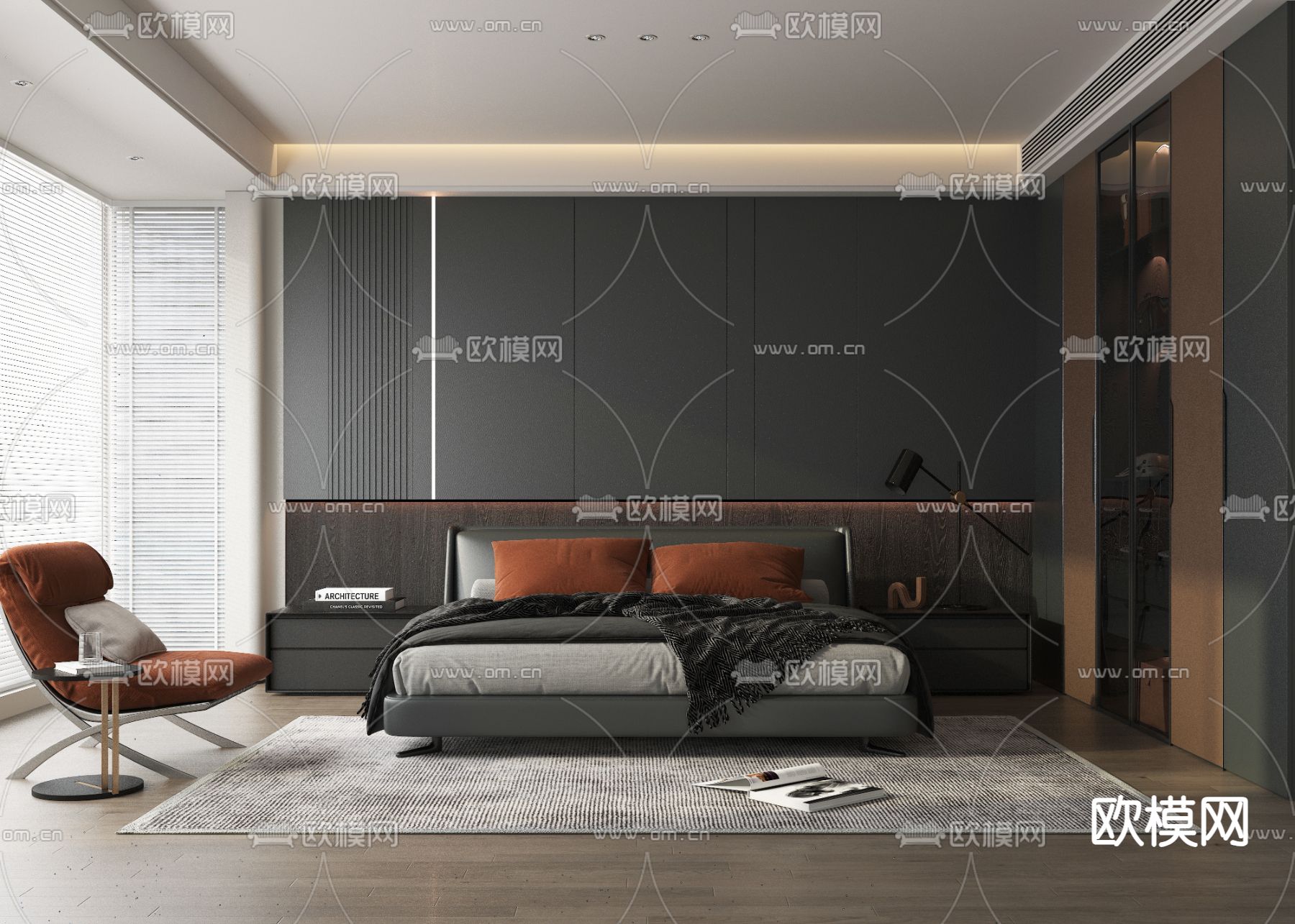 高级灰卧室 主卧3d模型下载