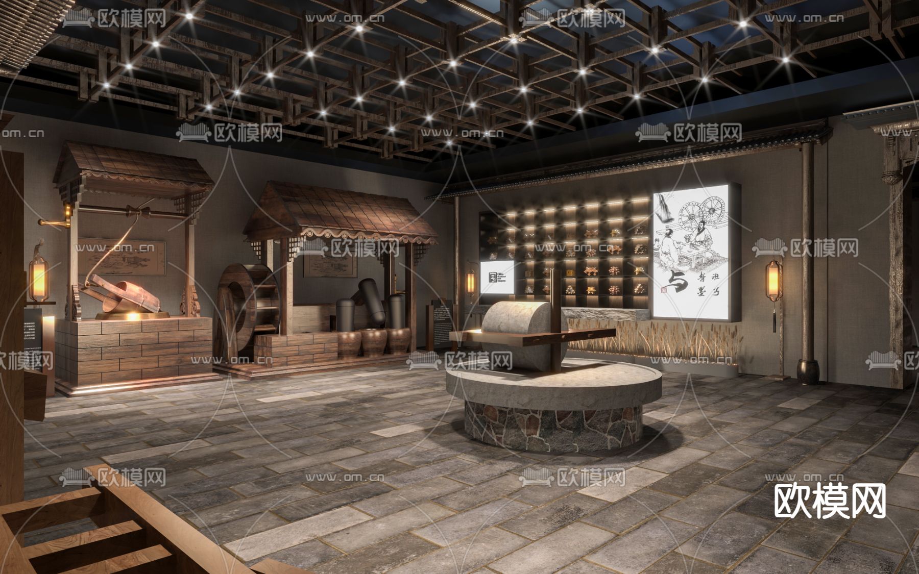 中式博物馆 历史展厅su模型下载（渲染图1）