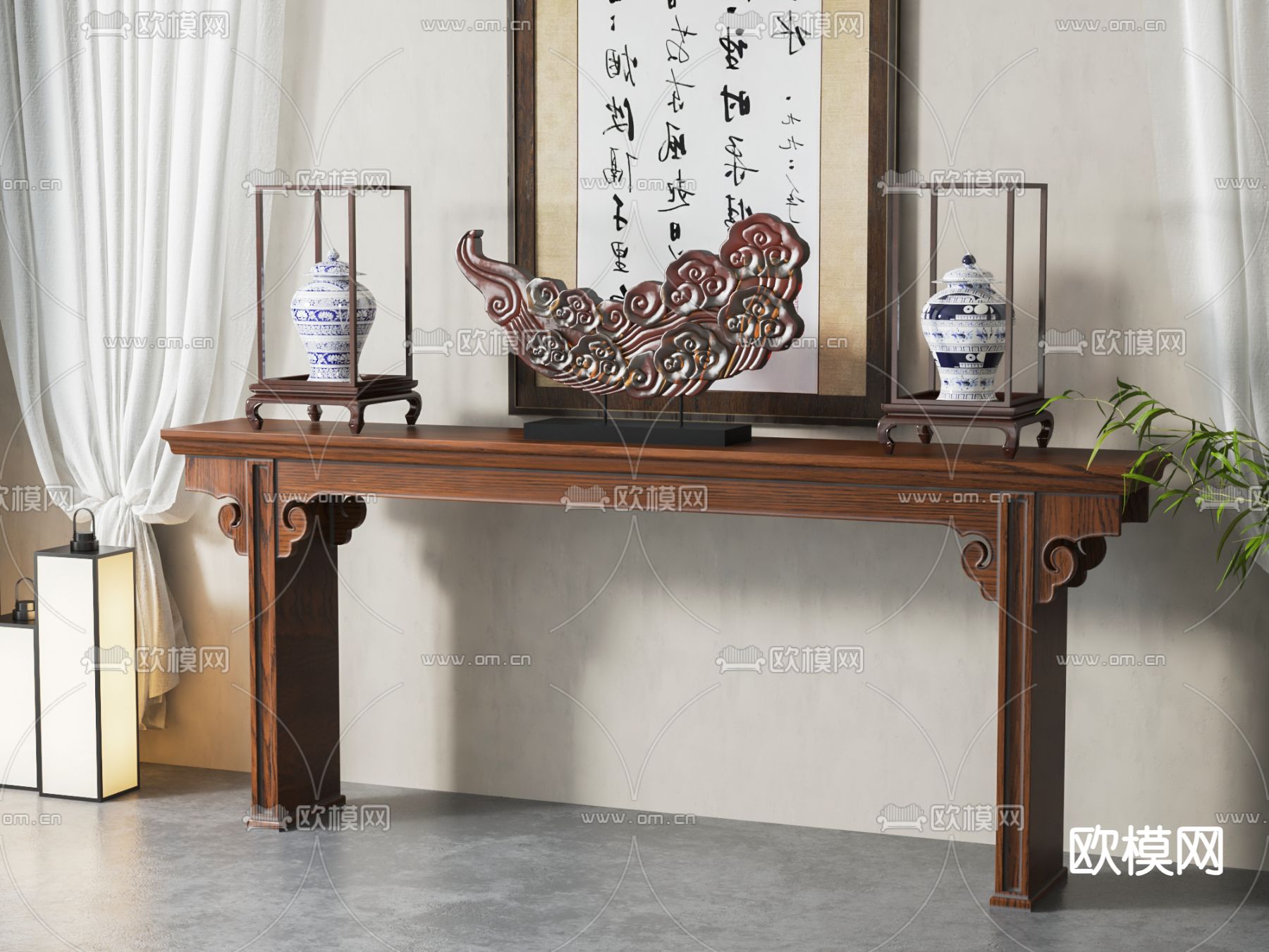 中式端景台 条案3d模型下载