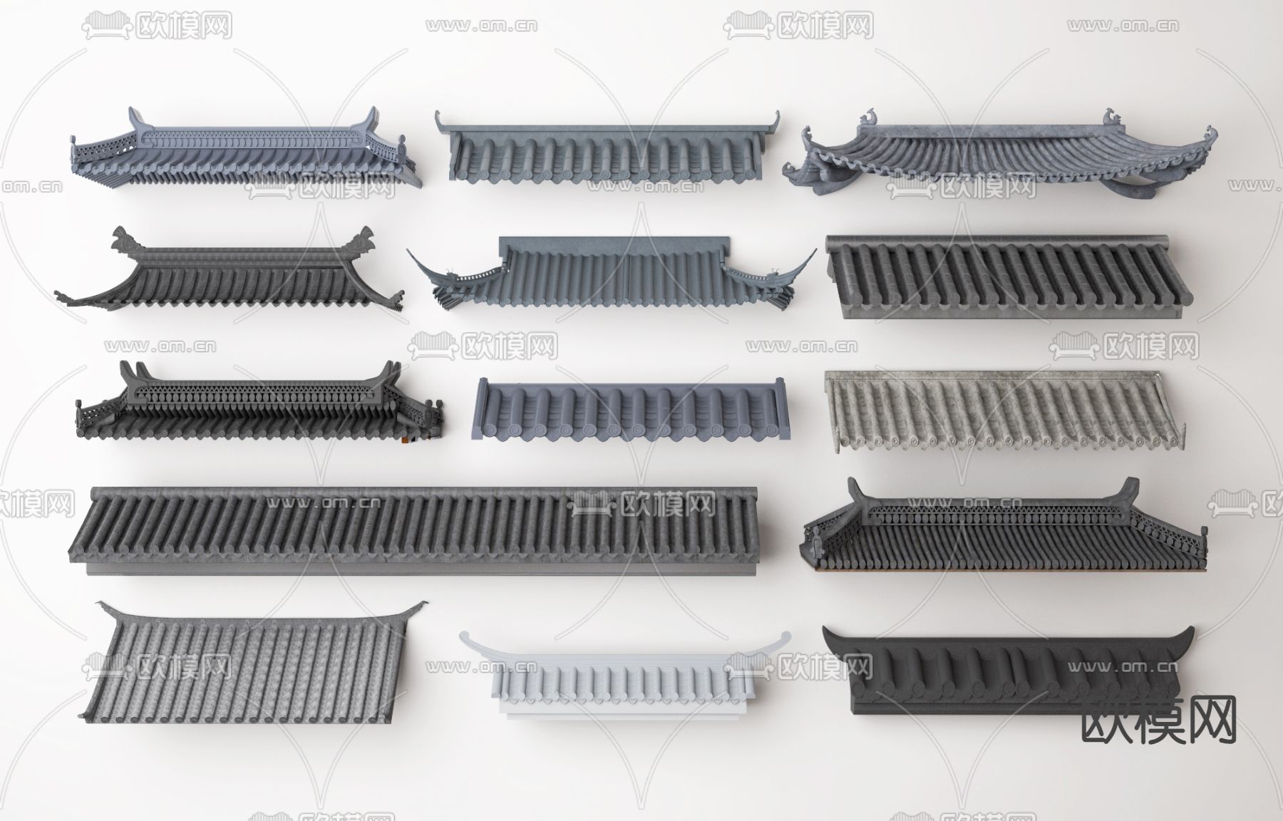 新中式屋檐 屋顶 瓦片 飞檐3d模型下载