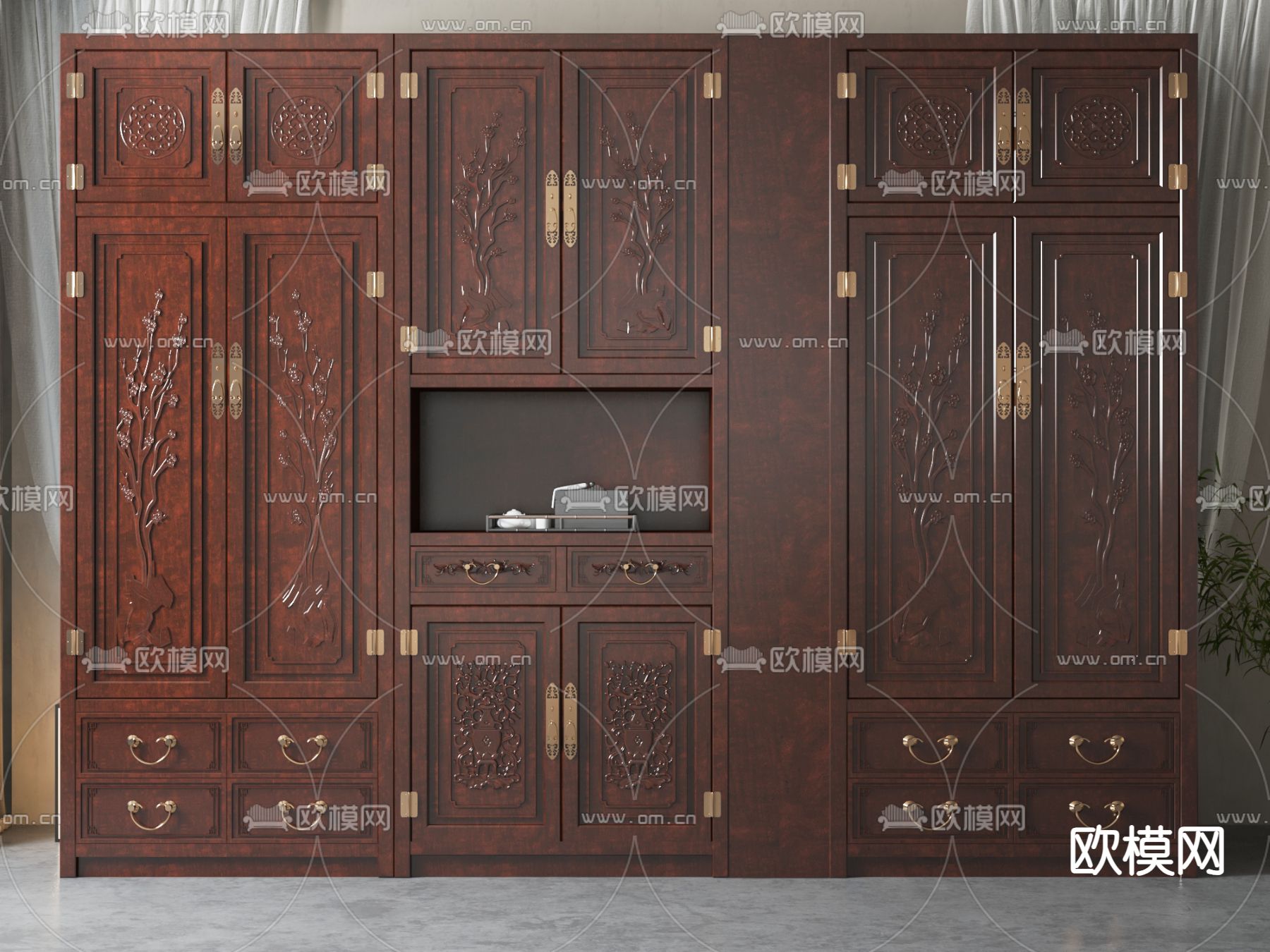 中式衣柜 雕花衣柜3d模型下载