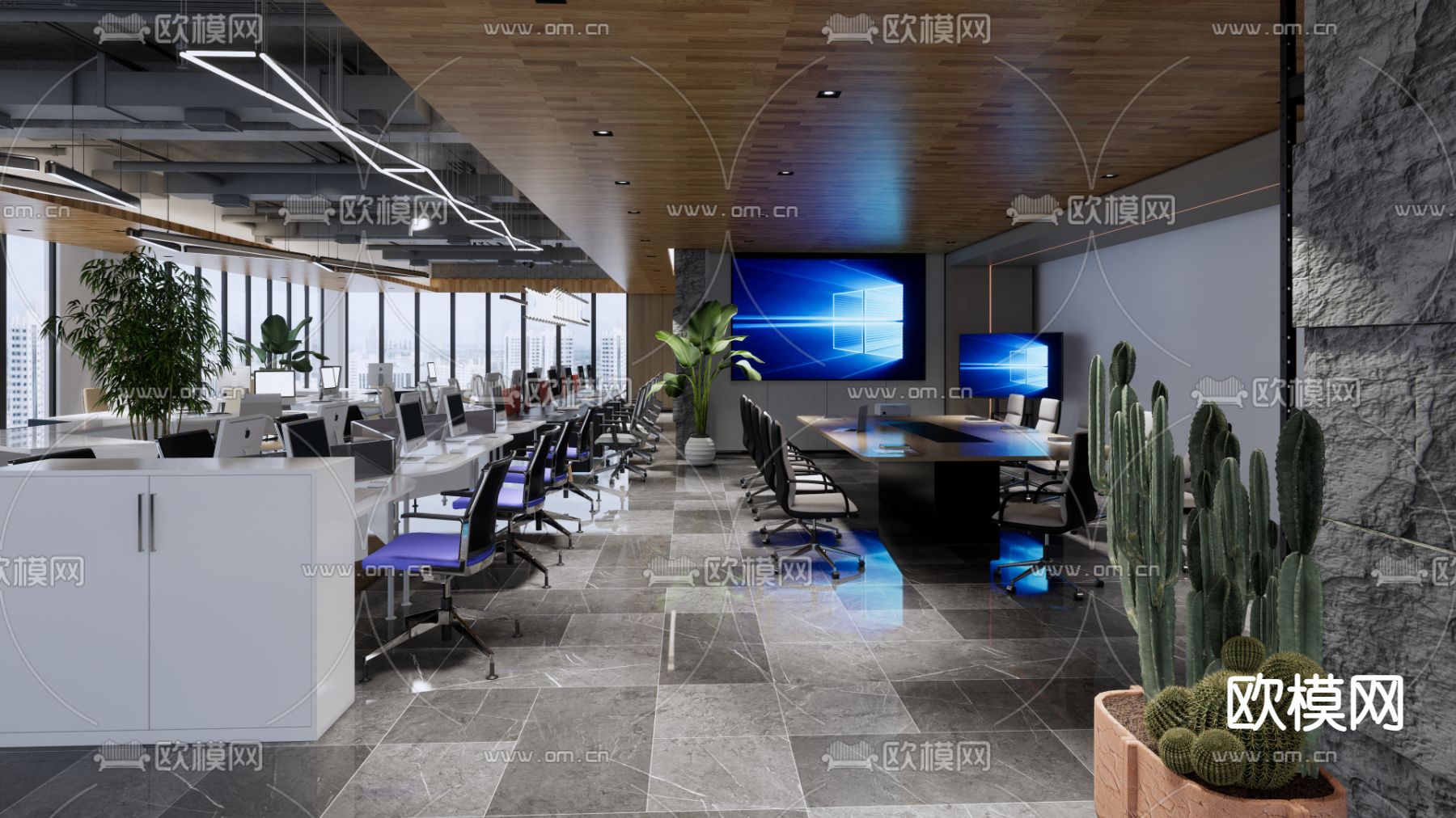 现代公共办公区su模型下载（渲染图2）