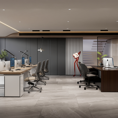  现代公共办公区su模型 