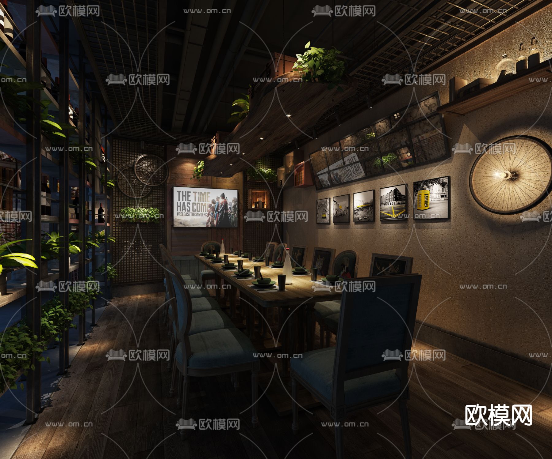 工业风餐厅 音乐餐吧3d模型下载