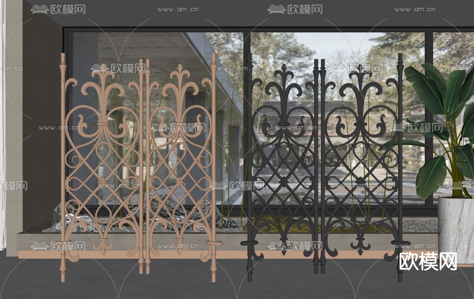 法式栏杆隔断su模型下载（渲染图2）
