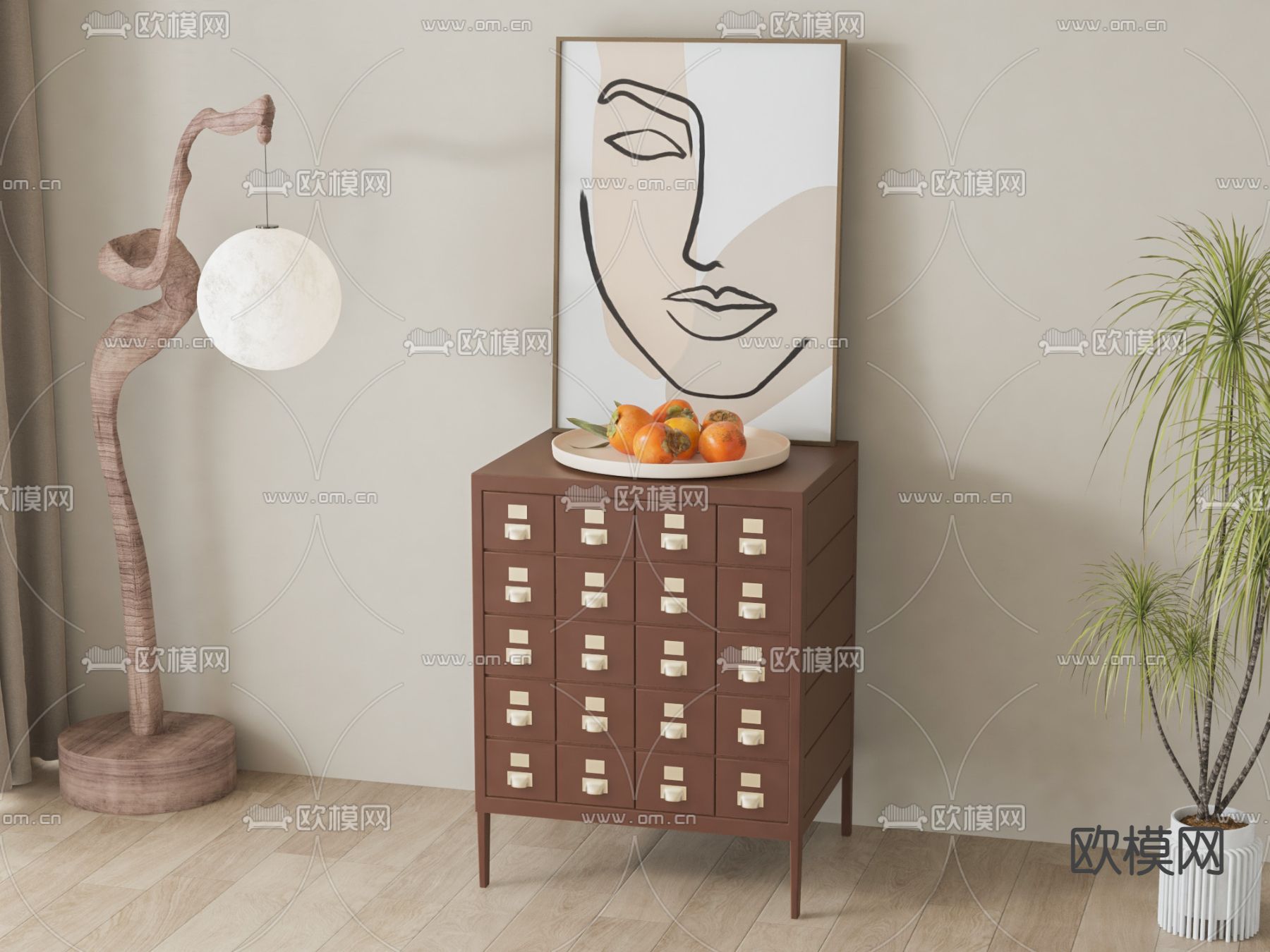 新中式边柜 斗柜3d模型下载