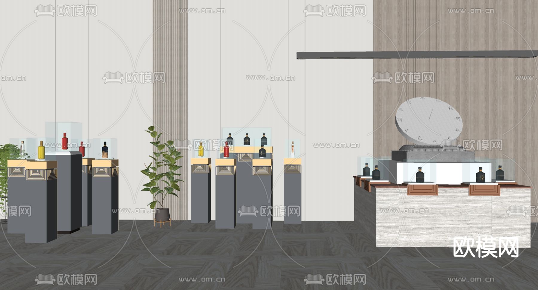 新中式酒类展台 展柜su模型