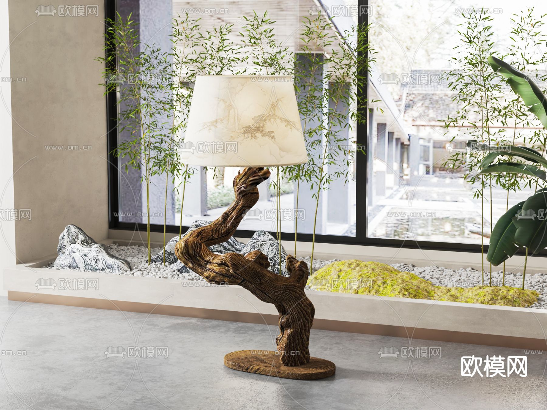 新中式落地灯su模型下载（渲染图1）