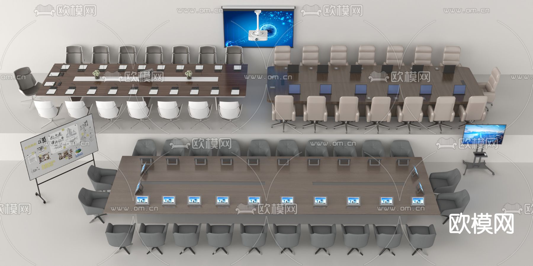 会议台 大会议桌 白板3d模型下载